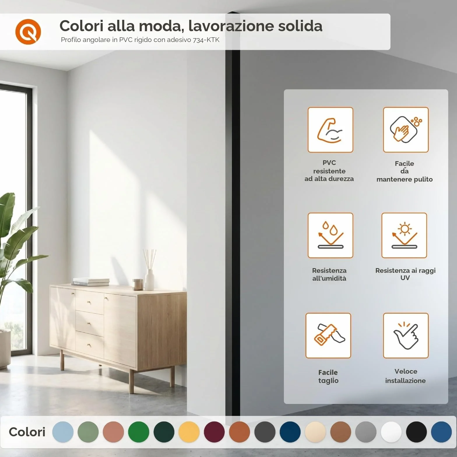 QUEST Profilo Angolare in PVC Rigido Autoadesivo 40x40mm 100cm Marrone