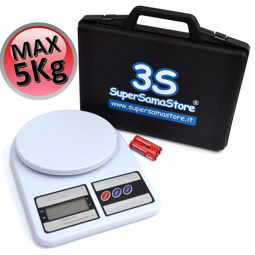 3S SuperSamaStore FS400 Bilancia Elettronica Digitale per Gas Refrigerante, Max Portata 5 Kg, Precisione 1g, Portatile, con Display LCD, Doppia Unità Gr/Oz e Valigetta