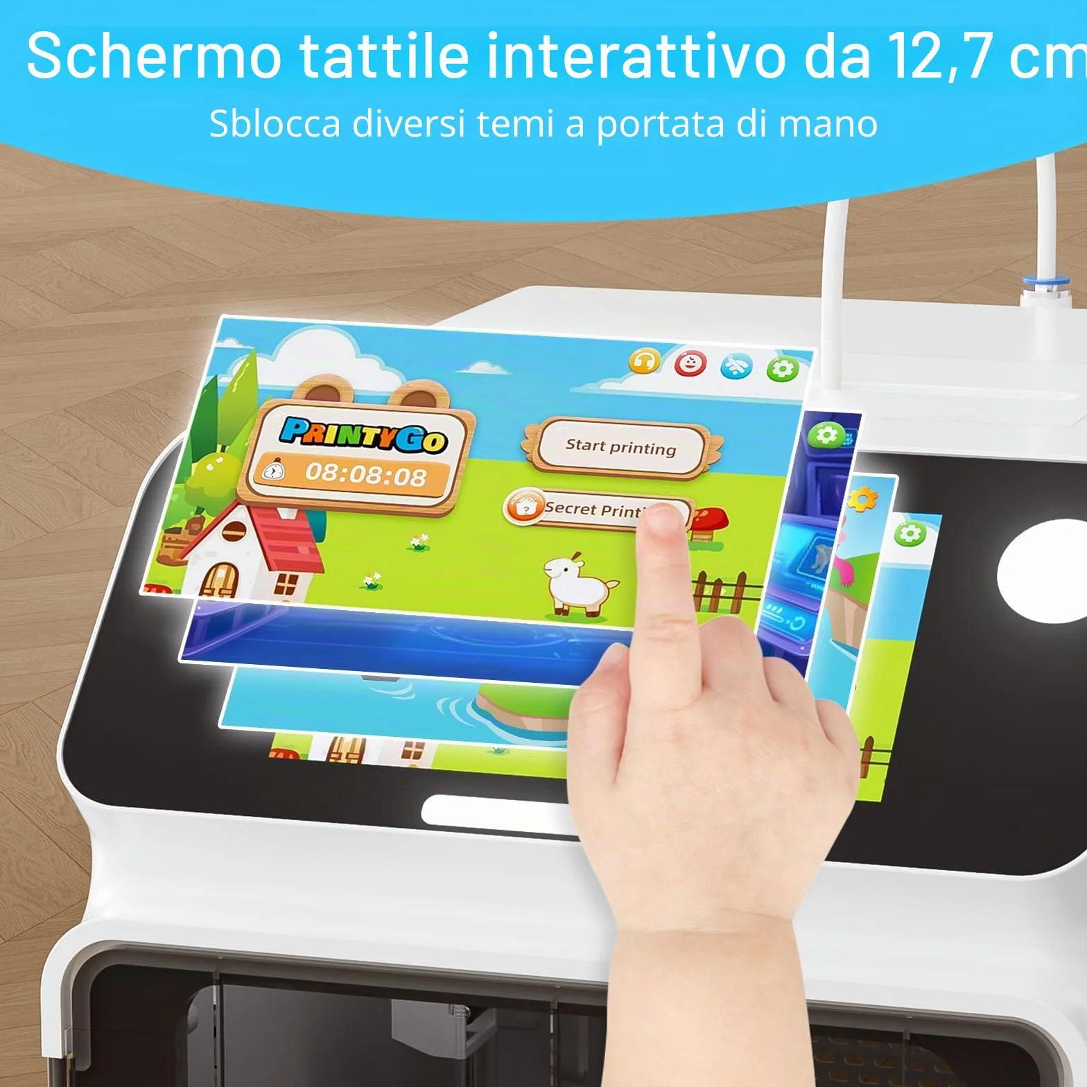 Stampante 3D PrintyGo Mini per bambini, stampante autolivellante da 600 mm/s per principianti con touch screen da 5", design sicuro per bambini, controllo Wi-Fi/app, regalo di apprendimento STEM