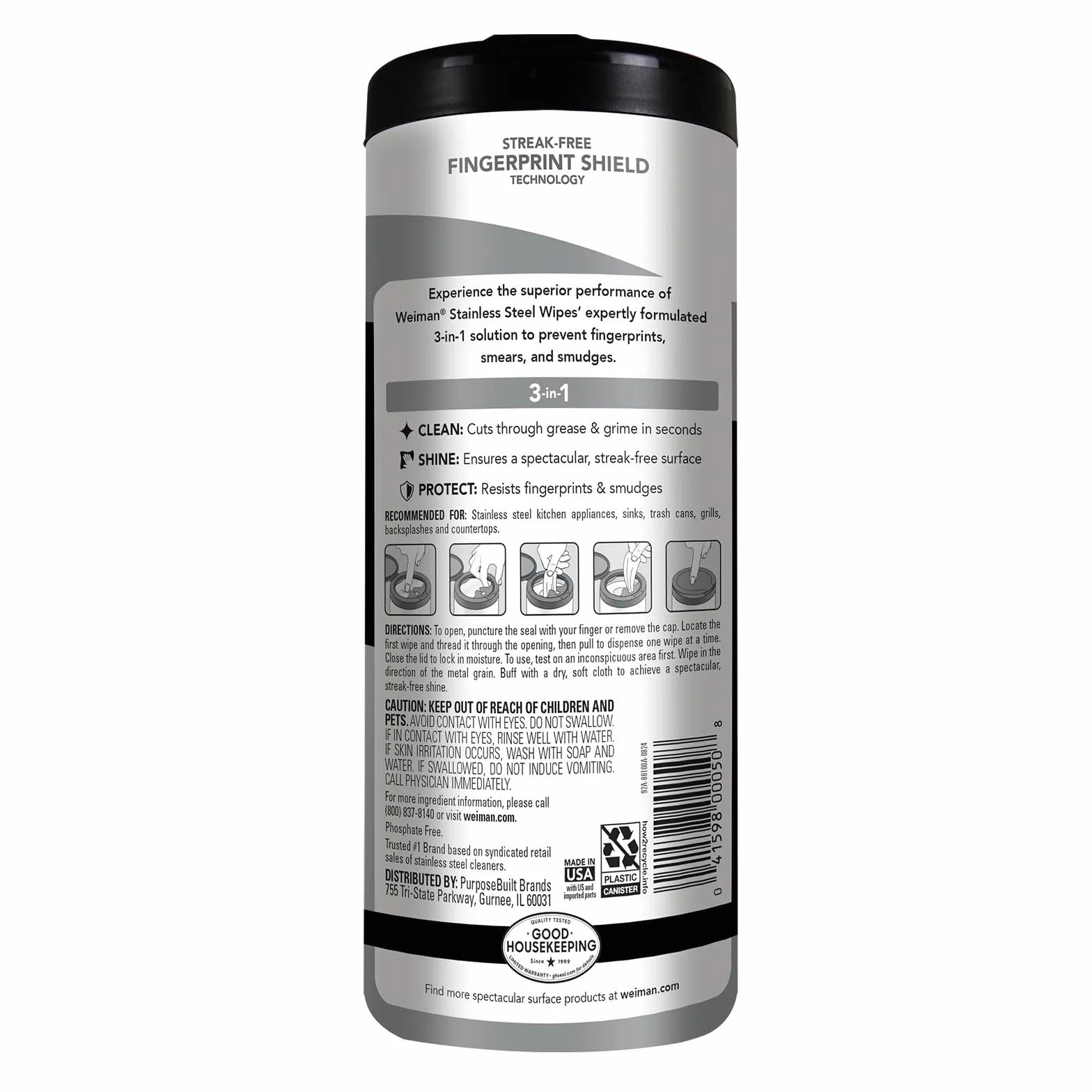 Weiman Wmn 92CT panno per pulizia acciaio INOX 7,6x17,8x20,3 cm 30 salviette