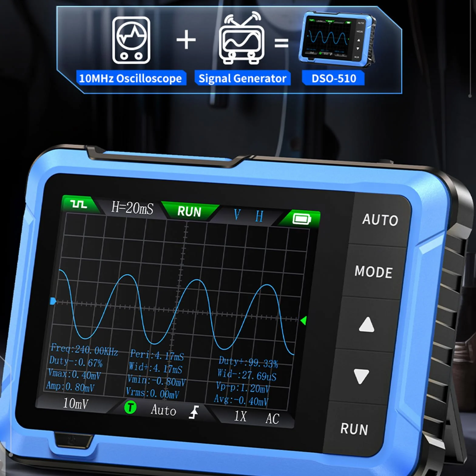 DEWIN Oscilloscopio Digitale DSO510 2 in 1 Portatile 2,8 Pollici TFT 10 MHz 48 MS/s