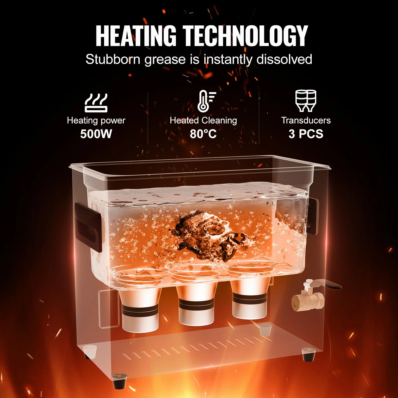 VEVOR Pulitore Ultrasuoni Industriale 6L 180W Digitale con Riscaldatore e Timer