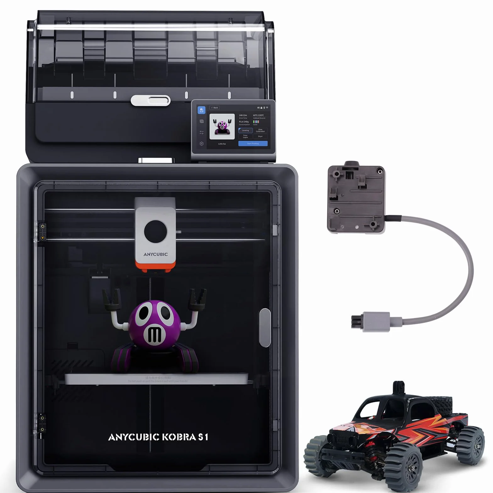 ANYCUBIC Kobra S1 Combo Stampante 3D, Stampante FDM Multicolore, 600 mm/s ad Alta Velocità, Costruzione CoreXY Chiusa, Asciugatura Attiva, LeviQ 3.0, Compatibile con Filamenti PLA/PETG/ASA/ABS