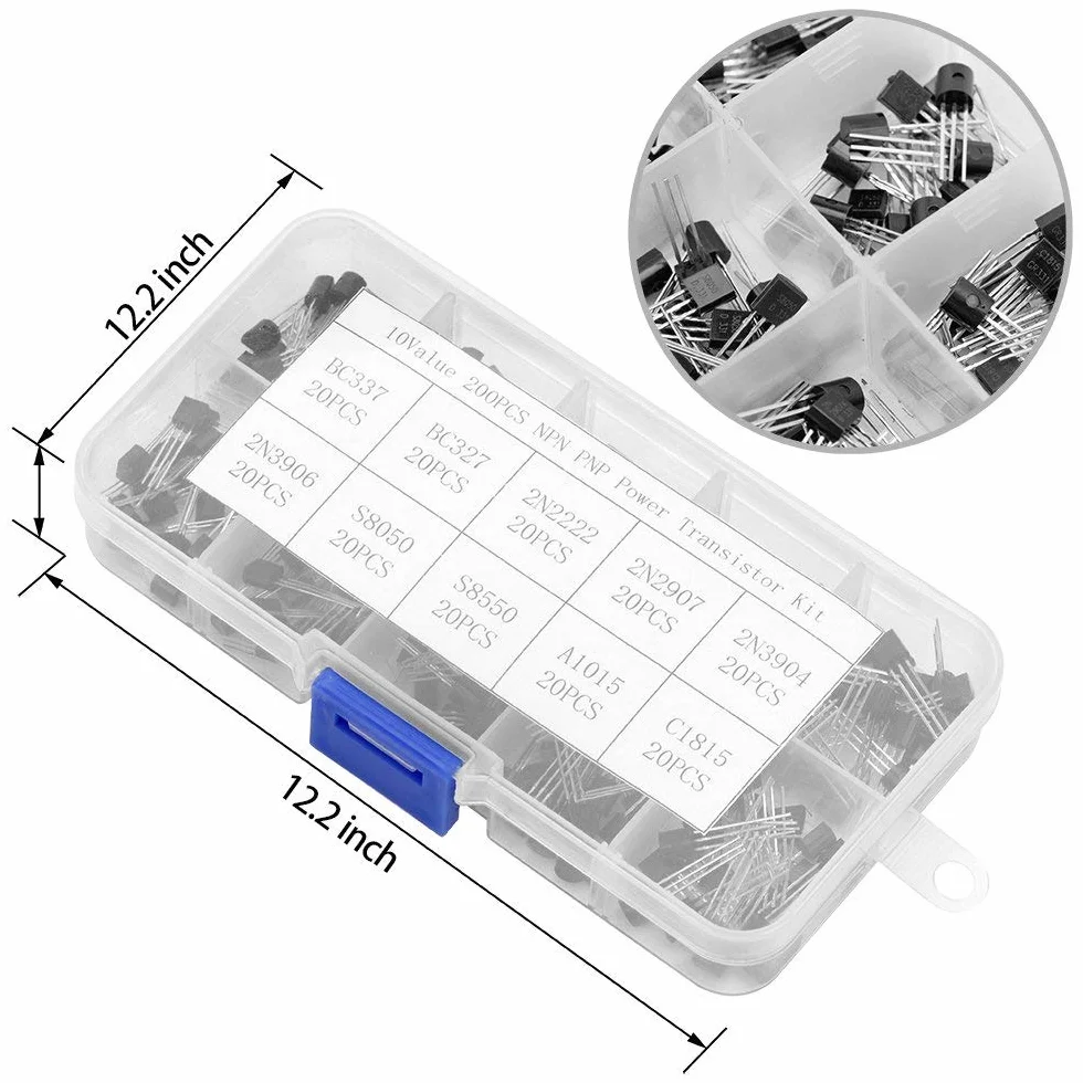 CESFONJER Kit combinazione triodo di potenza NPN PNP TO-92 200 pezzi BC337 BC327 2N2222 2N2907 2N3904 2N3906 S8050 S8550 A1015 C1815