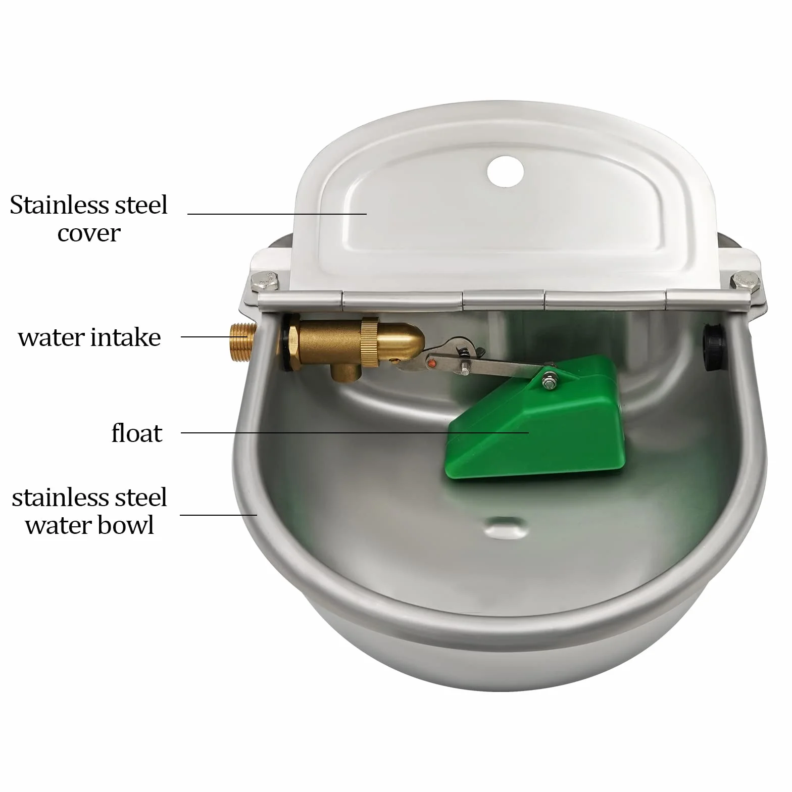 Distributore di Acqua per Cani in Acciaio Inox, Abbeveratoio Galleggiante con Valvola 1/2"