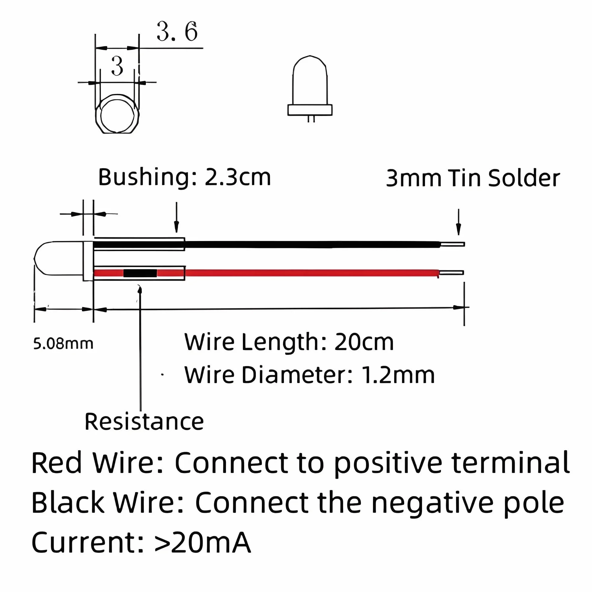 Fafeicy 50 Pezzi Diodi LED Cablato Emissione 5-12V 3mm 0.06W Luminosa Testa Tonda Luce Bianca Calda