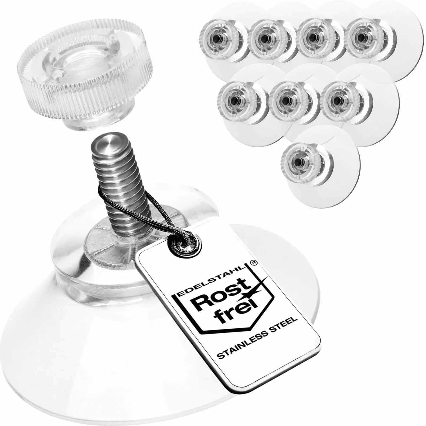 com-four® 8X Ventose con Filettatura M4 - Ø 30 mm - Tenuta Extra Forte su superfici Lisce - Ventosa Premium con Dado zigrinato Trasparente - Facile Installazione Senza Foratura