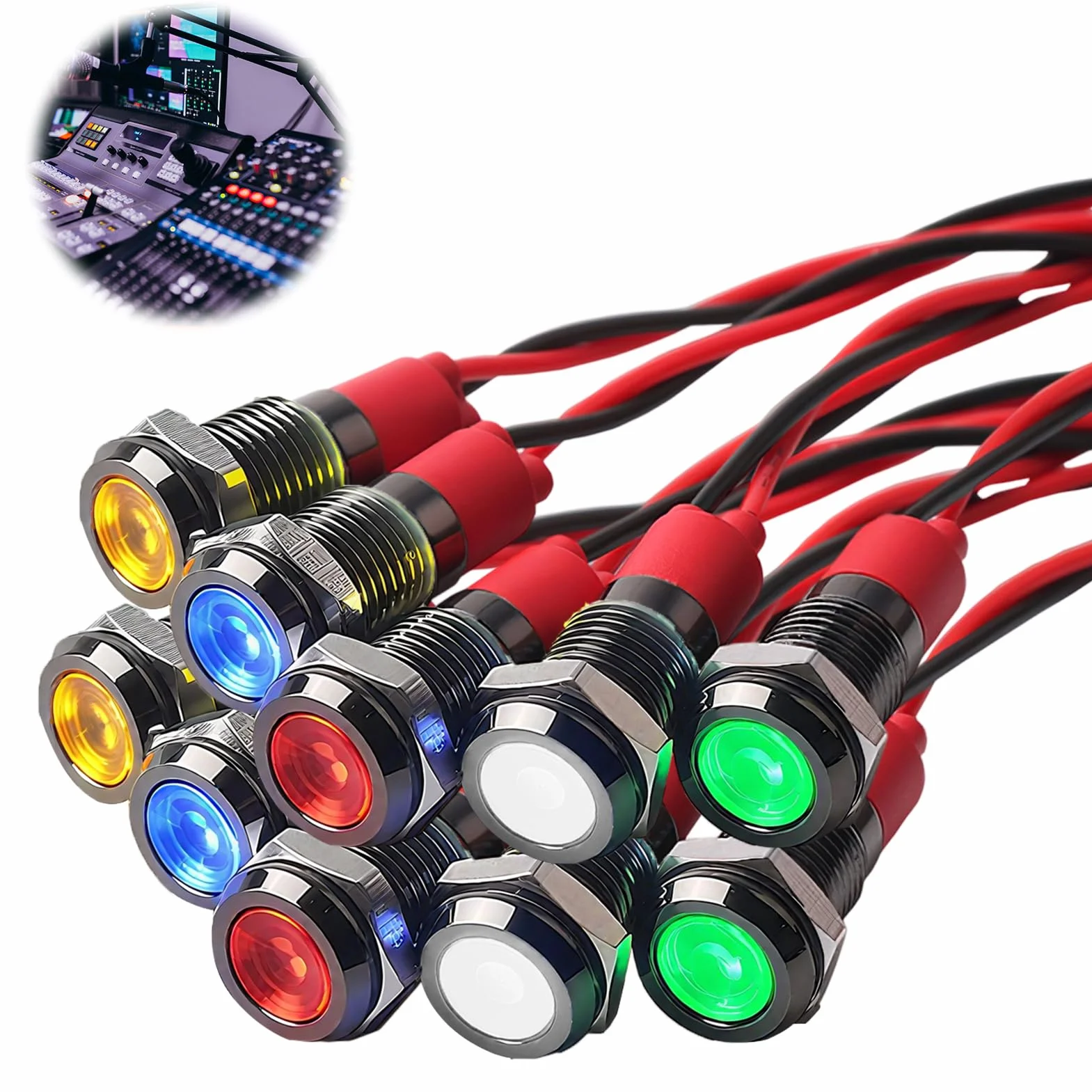 10pcs 6mm Indicatore Luminoso Set AC/DC 12-24V Indicatore Luminoso LED IP67 Impermeabili Spia Luminosa Pannello LED Pilot Dash Spia Lampada Indicatore per Auto Car Van(Rosso/Verde/Blu/Giallo/Bianco)