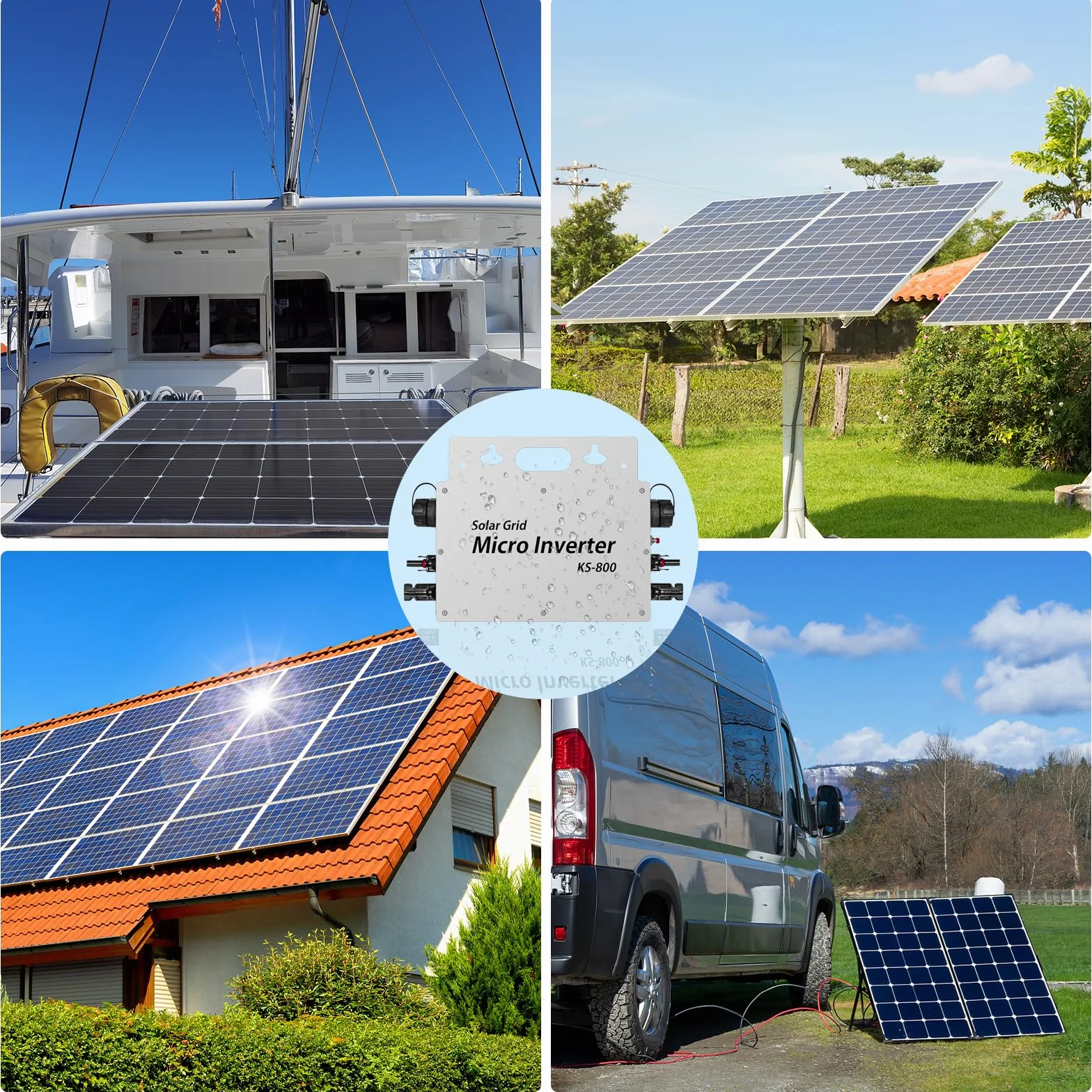Inverter PV da 800 W, IP65, resistente all'acqua, inverter solare con applicazione WiFi per piante da balcone, microinverter per 2 pannelli solari, inverter di energia per la casa
