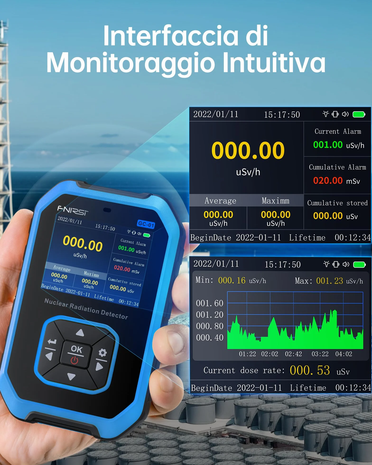 FNIRSI GC-01 Contatore Geiger Rilevatore di Radiazioni Nucleari Dosimetro LCD Portatile Beta Gamma X
