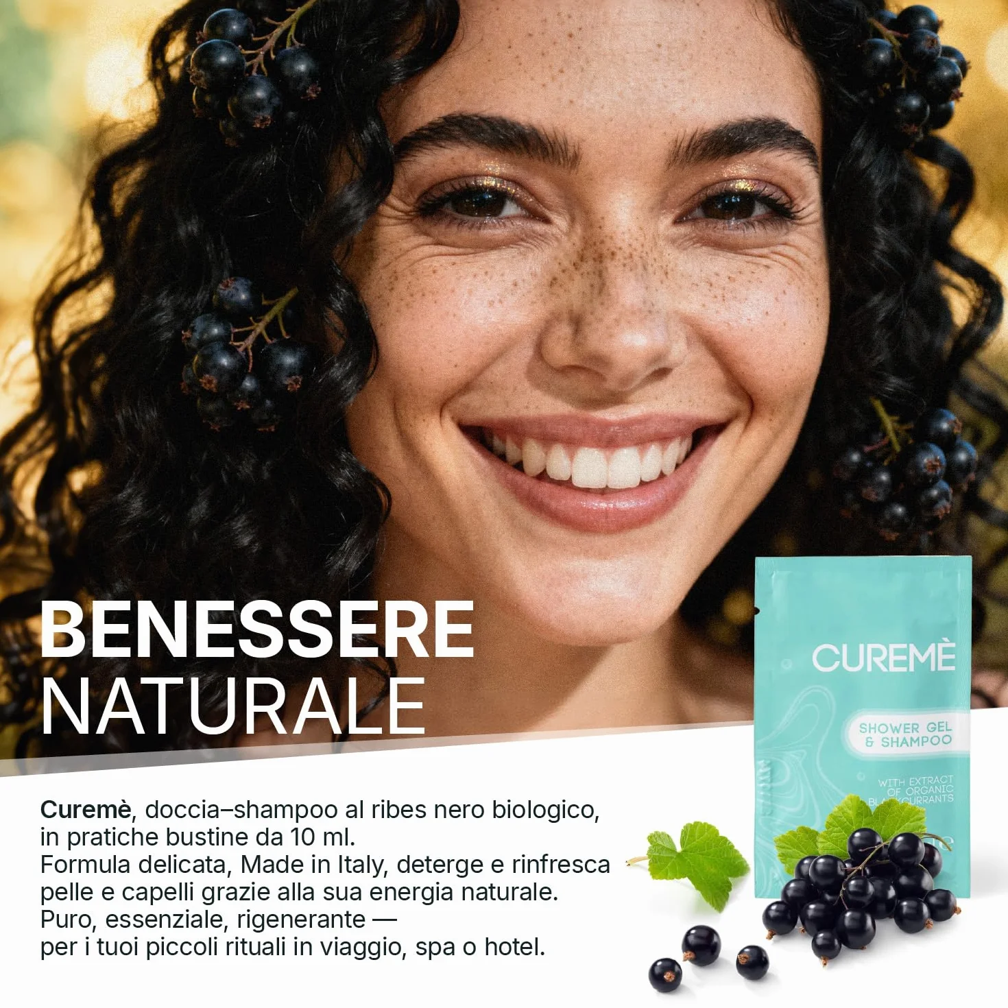 MAQA 100 Pezzi Doccia Shampoo Cortesia Monodose 10 ml Bustina Estratto Bio di Ribes Nero Eco-Friendly