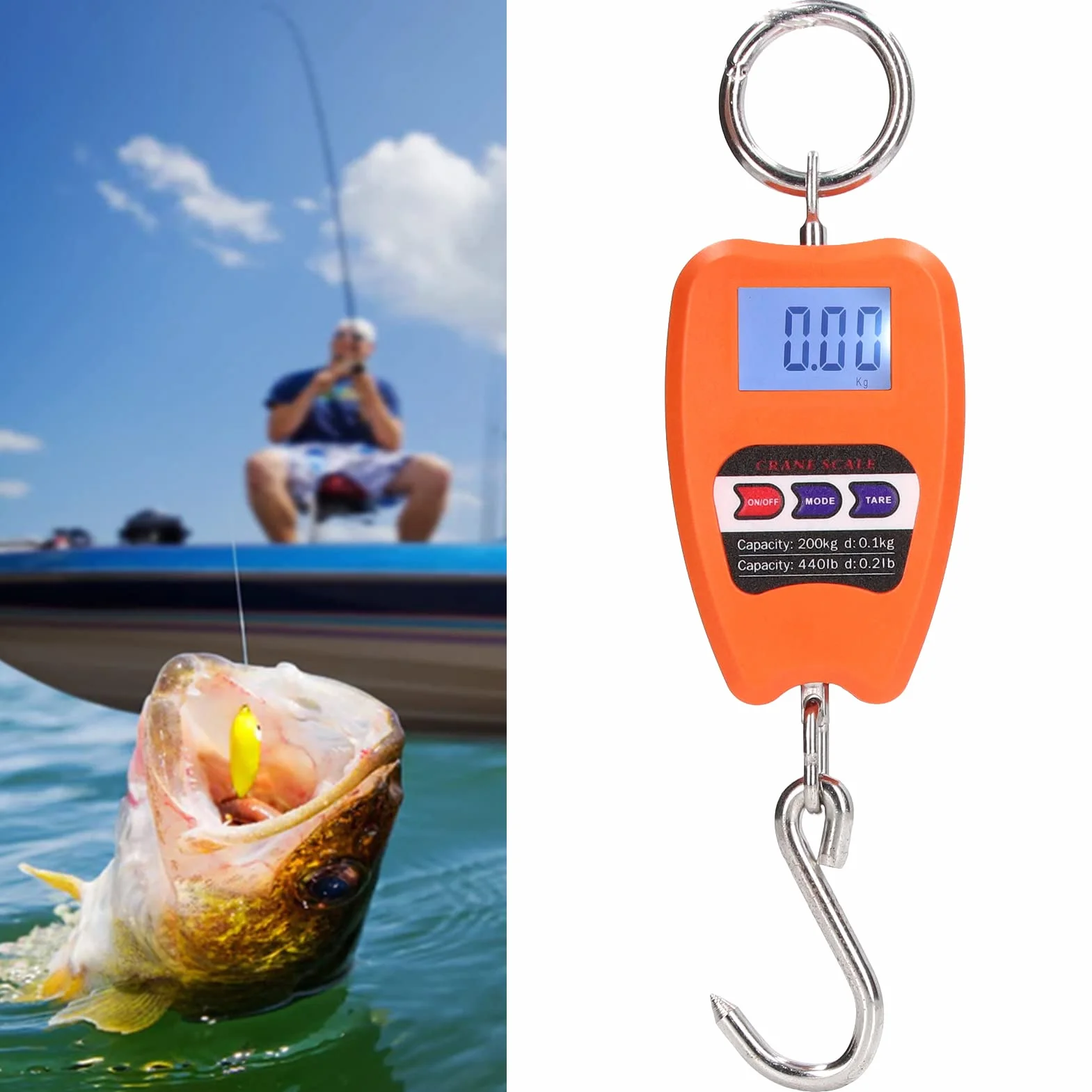 Bilancia Digitale Pesa con Gancio 440 lb/200 kg Portatile con Display LCD Retroilluminato