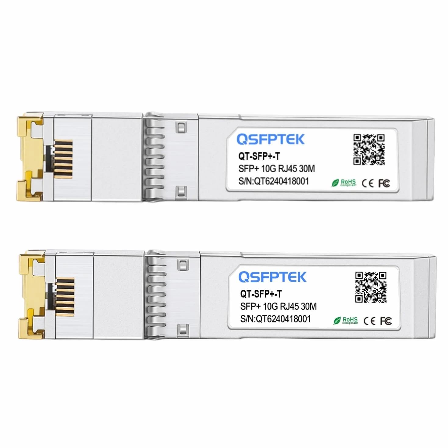 QSFPTEK 2Pack 10GBase-T RJ45 SFP+ Transceiver 30m 1.25/2.5/5/10G-T Modulo per Cisco SFP-10G-T-S, Ubiquiti UF-RJ45-10G, Mikrotik, Supermicro