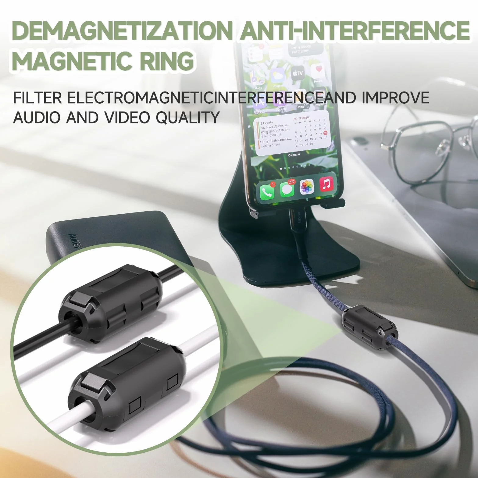 Anello di ferrite Clip-on EMI Noise Suppressor 7 mm per cavi USB audio video alimentazione
