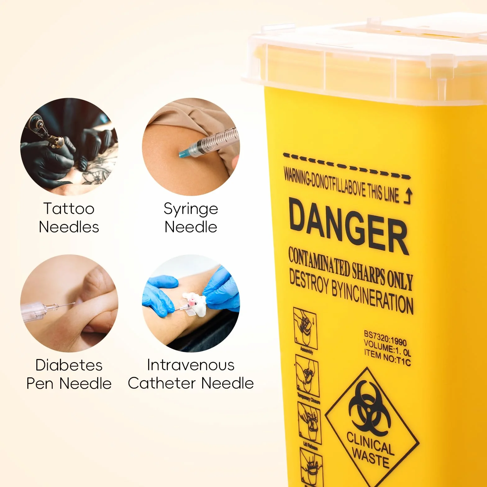 Contenitore di raccolta ago 1 litro 1000 ml scarico sicuro aghi siringhe smaltimento Biohazard medico