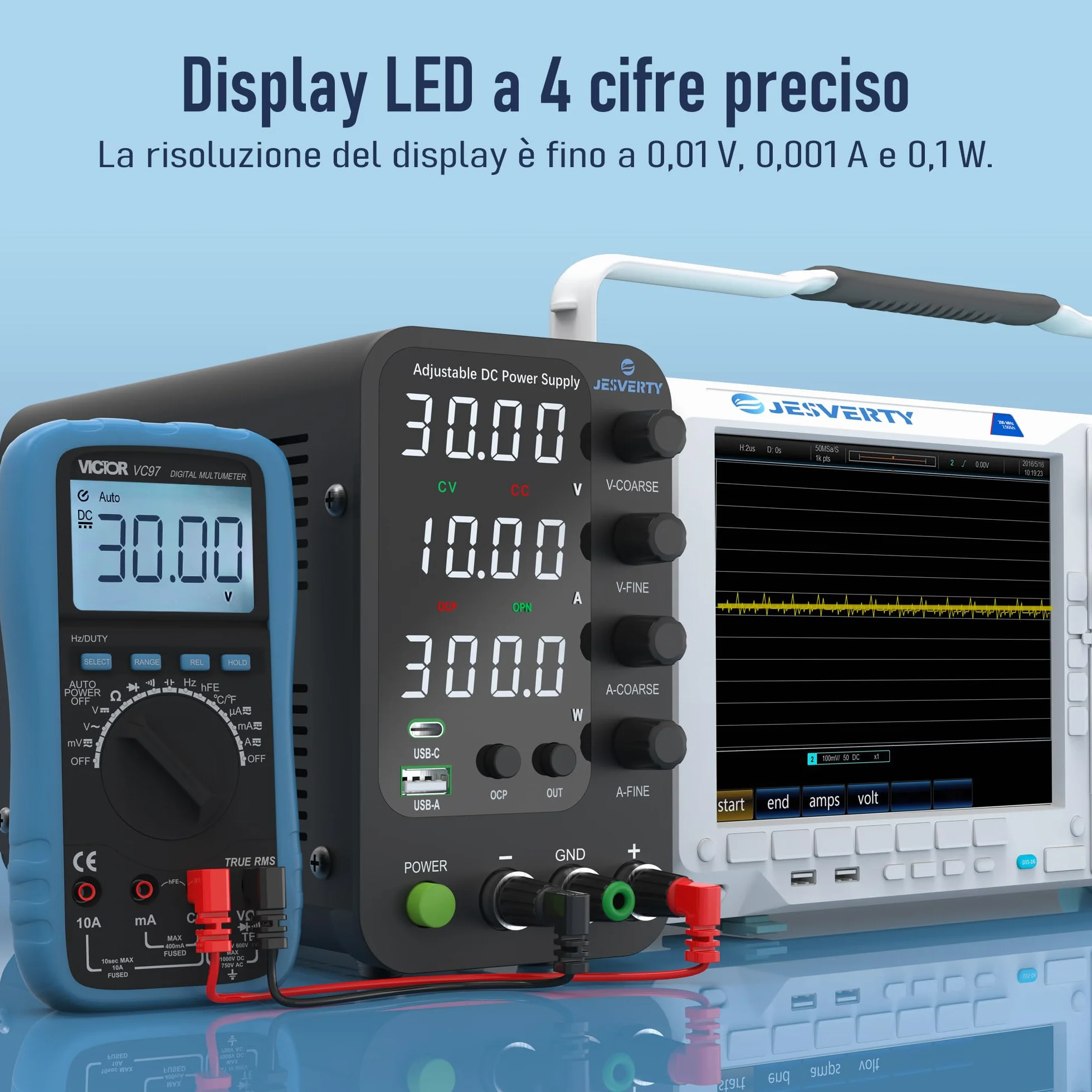 Alimentatore da Banco Variabile 32V 10A SPS-3010V con Ricarica Rapida USB Type-C 20W