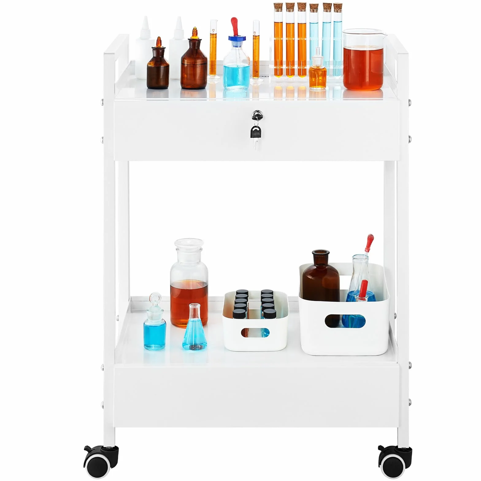 VEVOR Carrello da laboratorio in acciaio inox a 2 livelli con 2 cassetti e rotelle girevoli