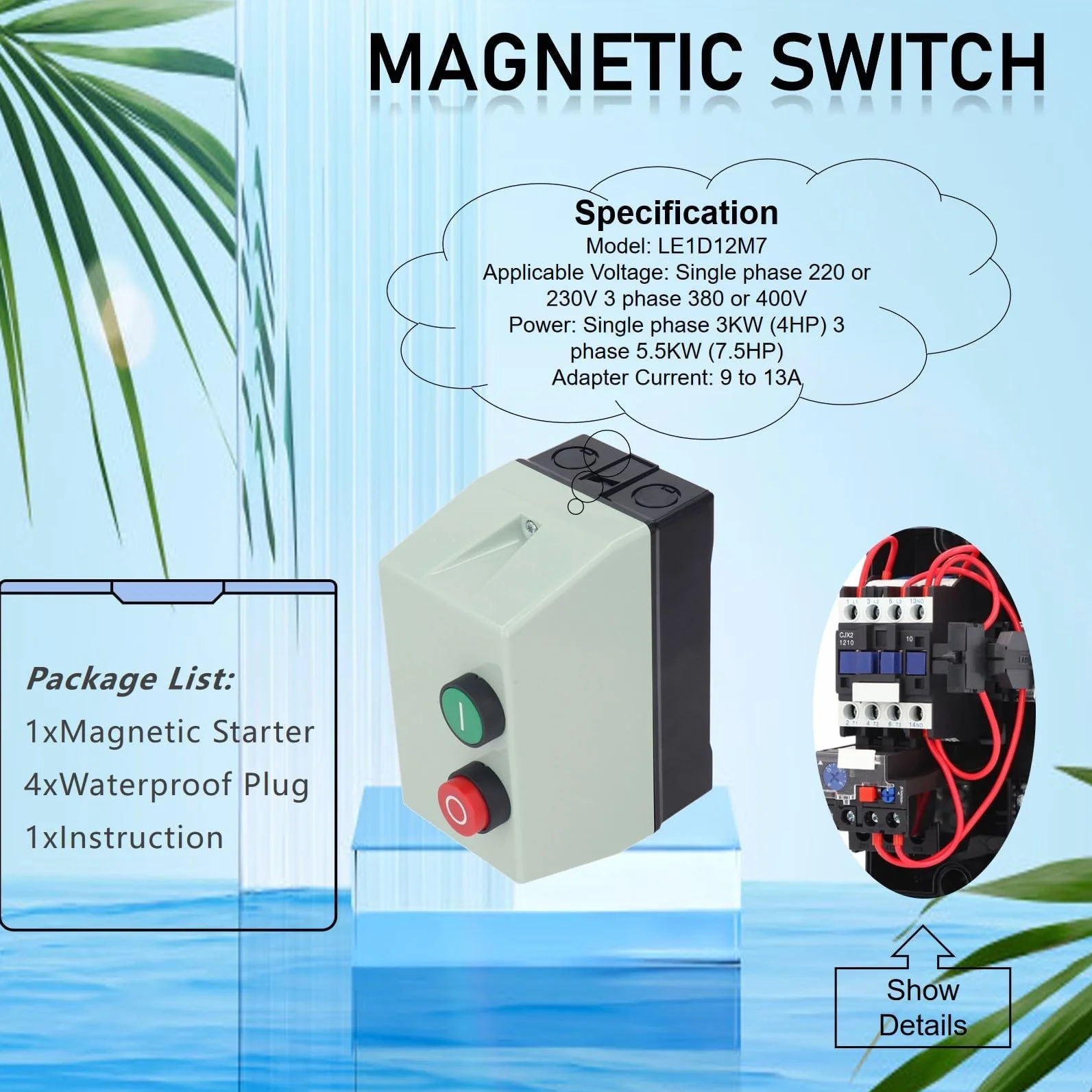 LE1D09M7 Controllo Avviamento Motore Elettrico Magnetico, Monofase 220 230 V 7A 3 Fasi 380 400 V 10A Avviamento Magnetico Interruttore On-off Avviamento Motore Elettrico