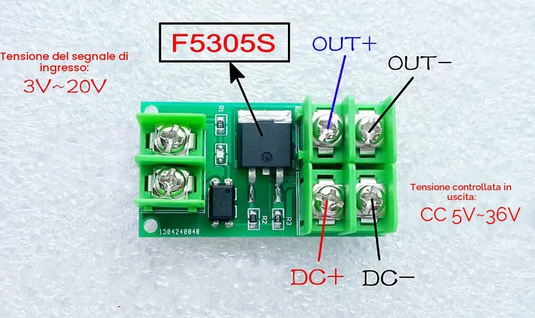 Scheda di Controllo Interruttore Elettronico F5305S Ingresso 3V-24V Uscita 5V-36V Modulo Interruttore a Impulsi DC con Optoaccoppiatore MOSFET