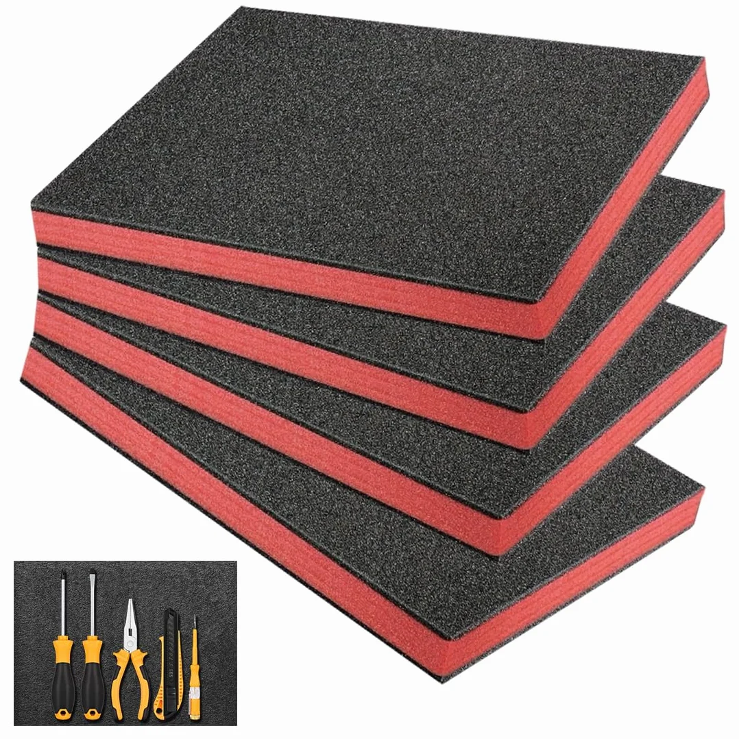 RANJIMA Pannello in schiuma, 4 pezzi, 40 x 30 x 2,5 cm, colore nero e rosso, cassetta degli attrezzi, inserto per valigia, inserto per attrezzi
