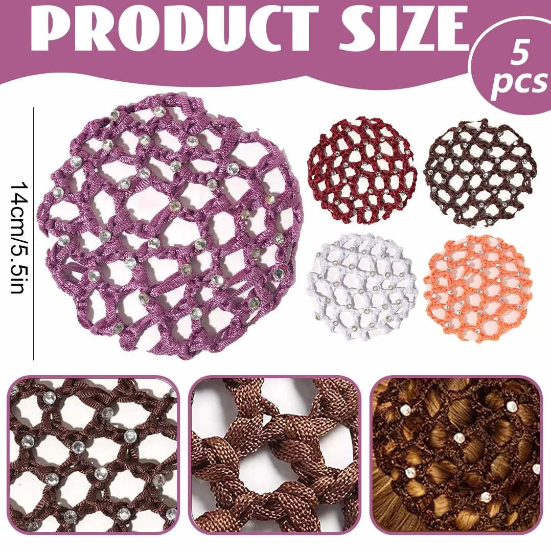 Retine per Capelli con Strass Riutilizzabili 10cm Regolabile Poliestere Elastico 5 Pezzi