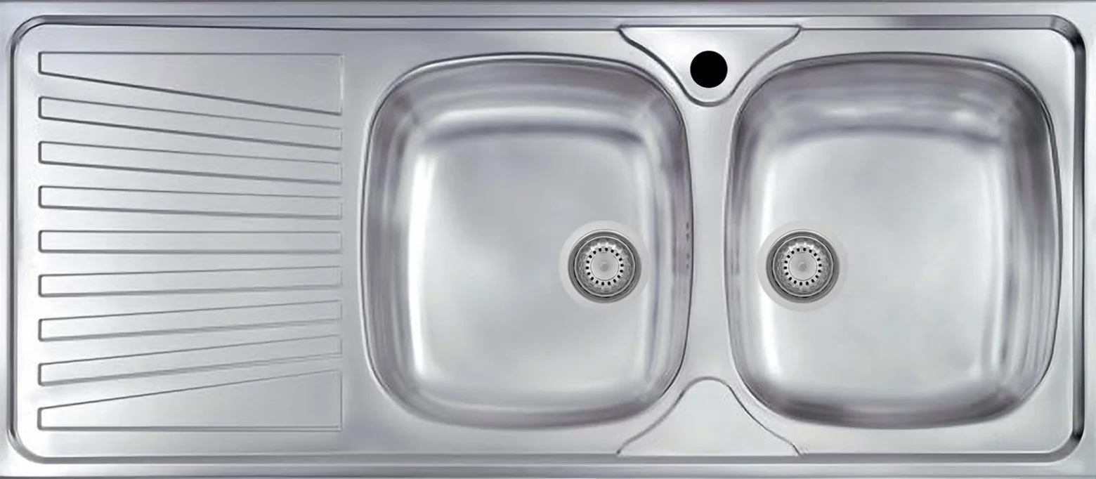 Lavello cucina Monica acciaio inox 116 x 50 cm 2 vasche stampate destre e gocciolatoio Made in Italy
