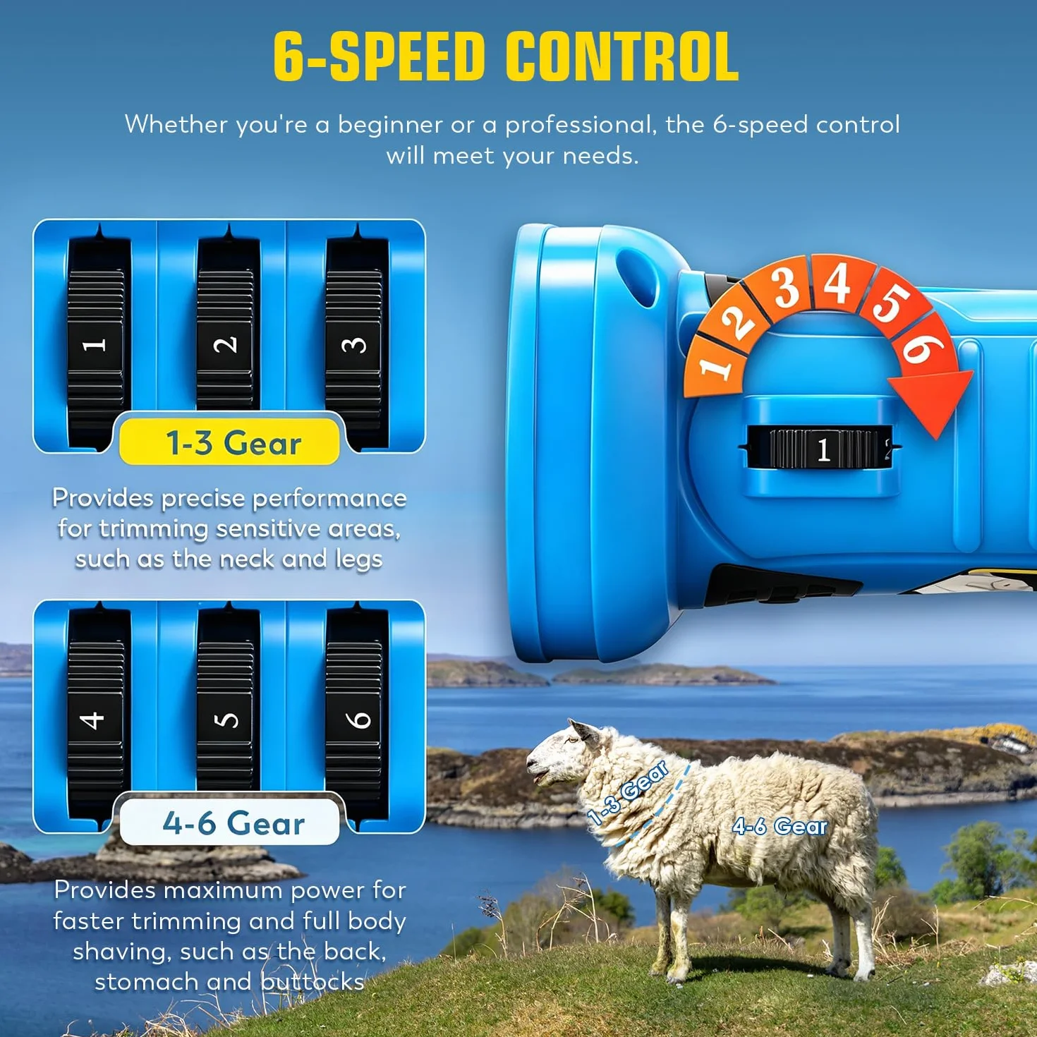 CGOLDENWALL Tosatrice Professionale per Pecore 550W 2400giri/min 2 Batterie Litio 6000mAh 10,8V Senza Fili 6 Velocità Regolabili Olio Lubrificante Inclusi