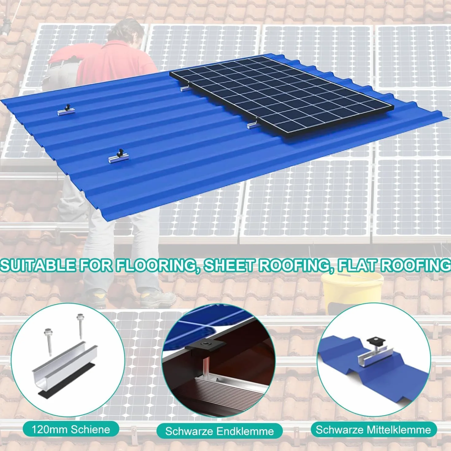 Kit Staffe Fotovoltaico 12 Pezzi Alluminio con Viti Autofilettanti e Rondelle