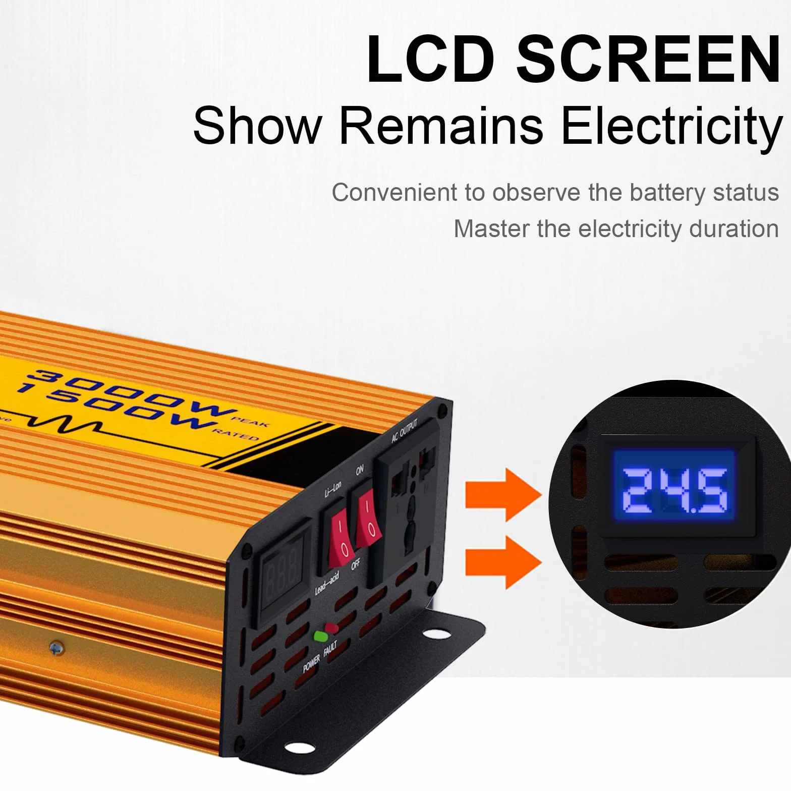 ECO-WORTHY Inverter Solare 1500W 24V DC-24V AC-220V, Onda Sinusoidale Pura di Picco 3000W per Auto/Camper/Casa/Sistema Solare Off-Grid