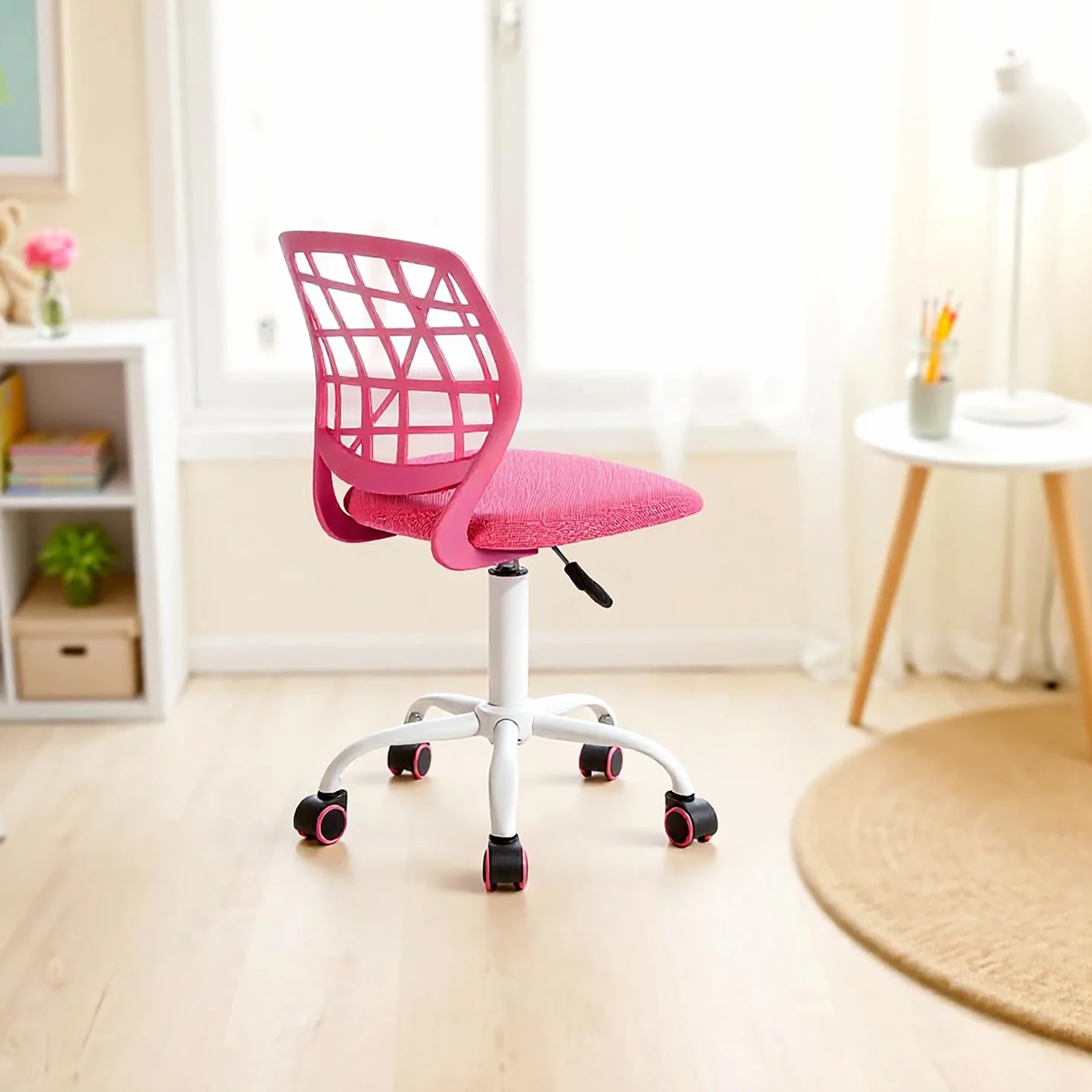 Sedia ergonomica per scuola, schienale in rete traspirante, altezza regolabile, rosa scuro