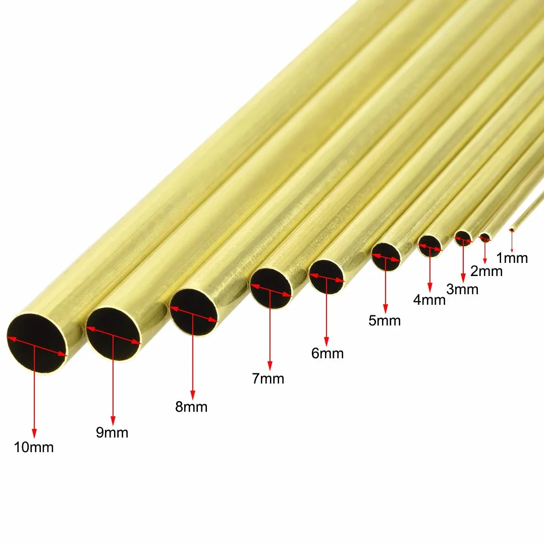 PATIKIL 1-10mm OD x 0,2mm Parete 300mm Lunghezza Ottone Tubo Liscio Rotondo, 10 pezzi