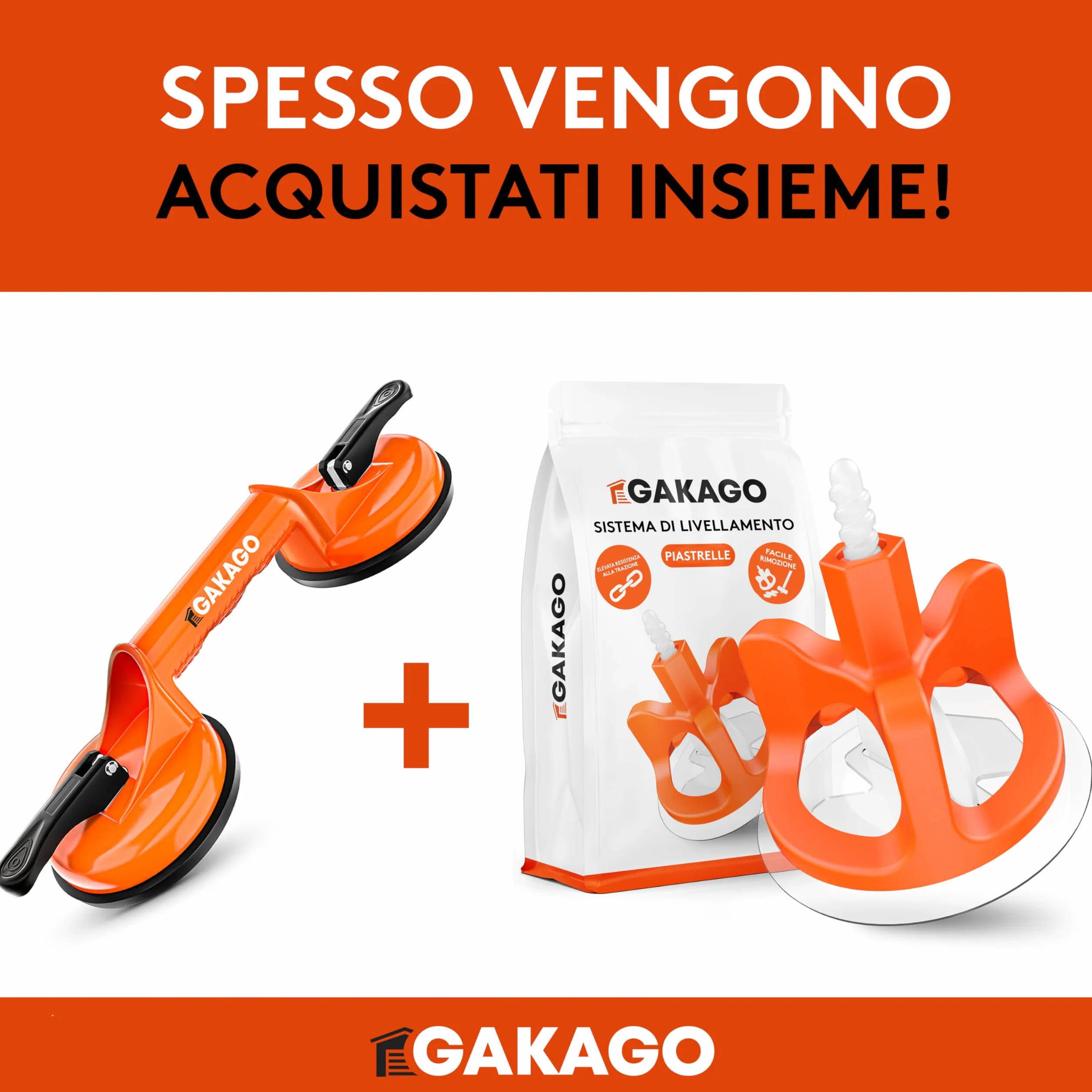 Gakago Sollevatore a ventosa (confezione da 2) - Maniglie di aspirazione ergonomiche e antiscivolo - Sollevatore a vuoto con portata di 120kg per il trasporto di piastrelle, laminato, vetri e finestre
