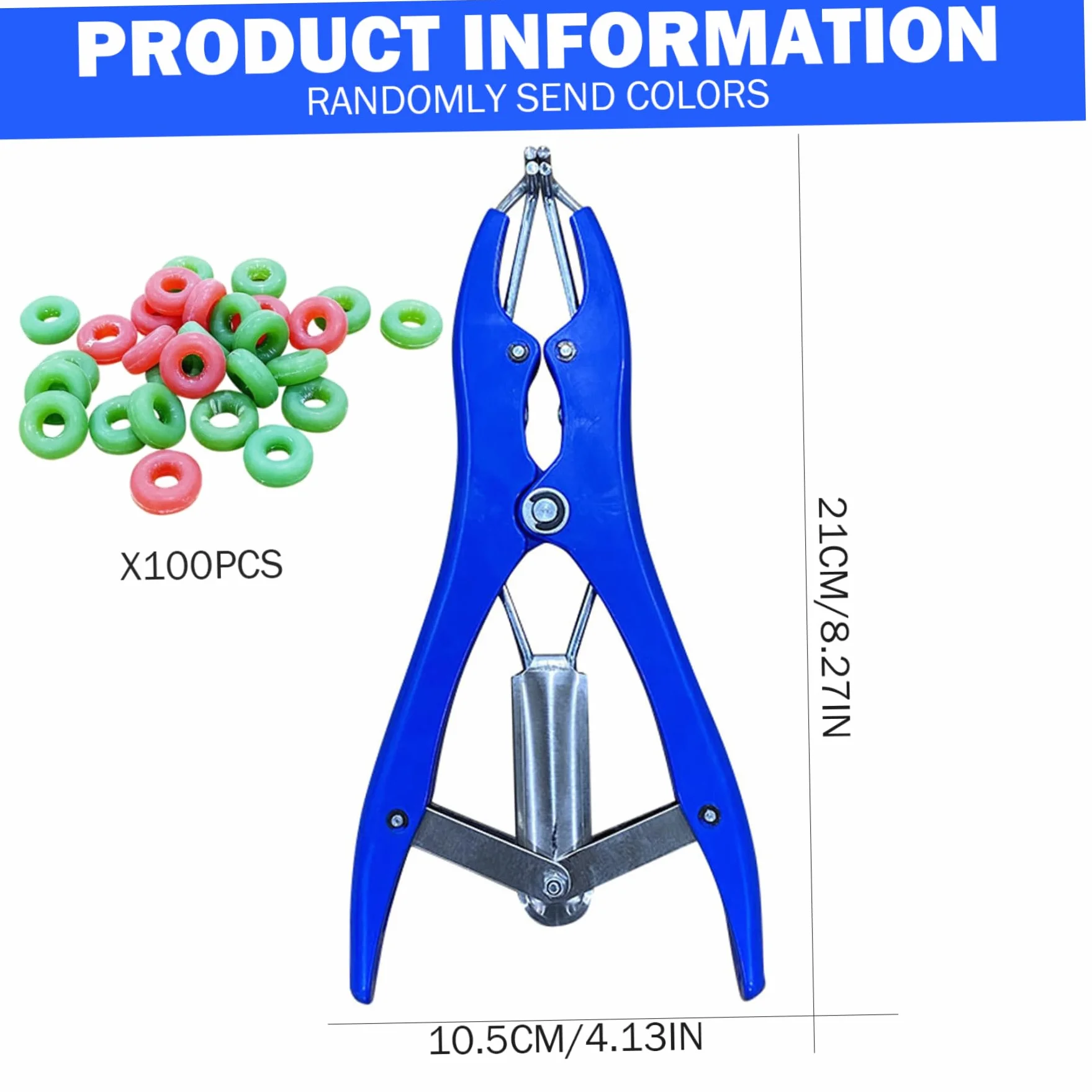 Strumento per castrazione, pinza elastica in plastica in acciaio inossidabile con 100 anelli gomma per suini, bovini, pecore, mucche
