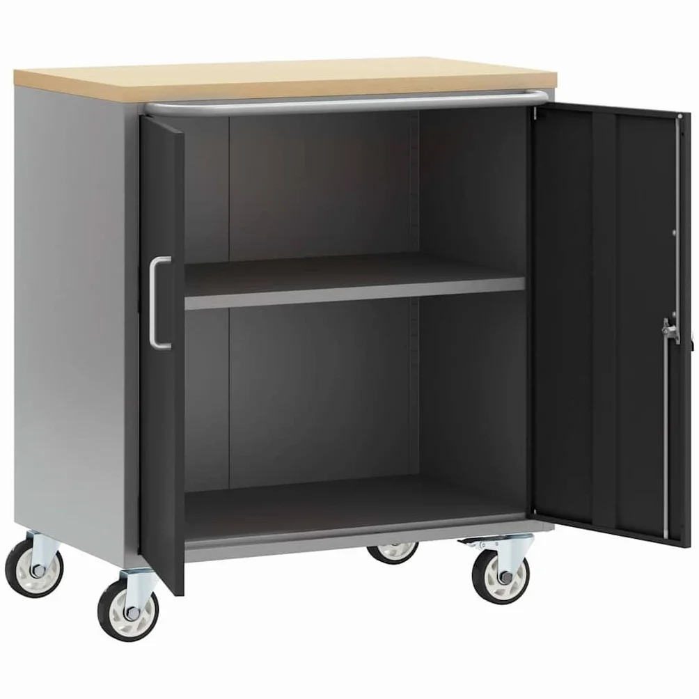 vidaXL Banco da Lavoro con Lo scaffale Nero e Grigio 75 x 45 x 85 cm, Banco da Lavoro, Tavolo Industriale modulare, Resistente con spazi per organizzare Attrezzi e Materiali