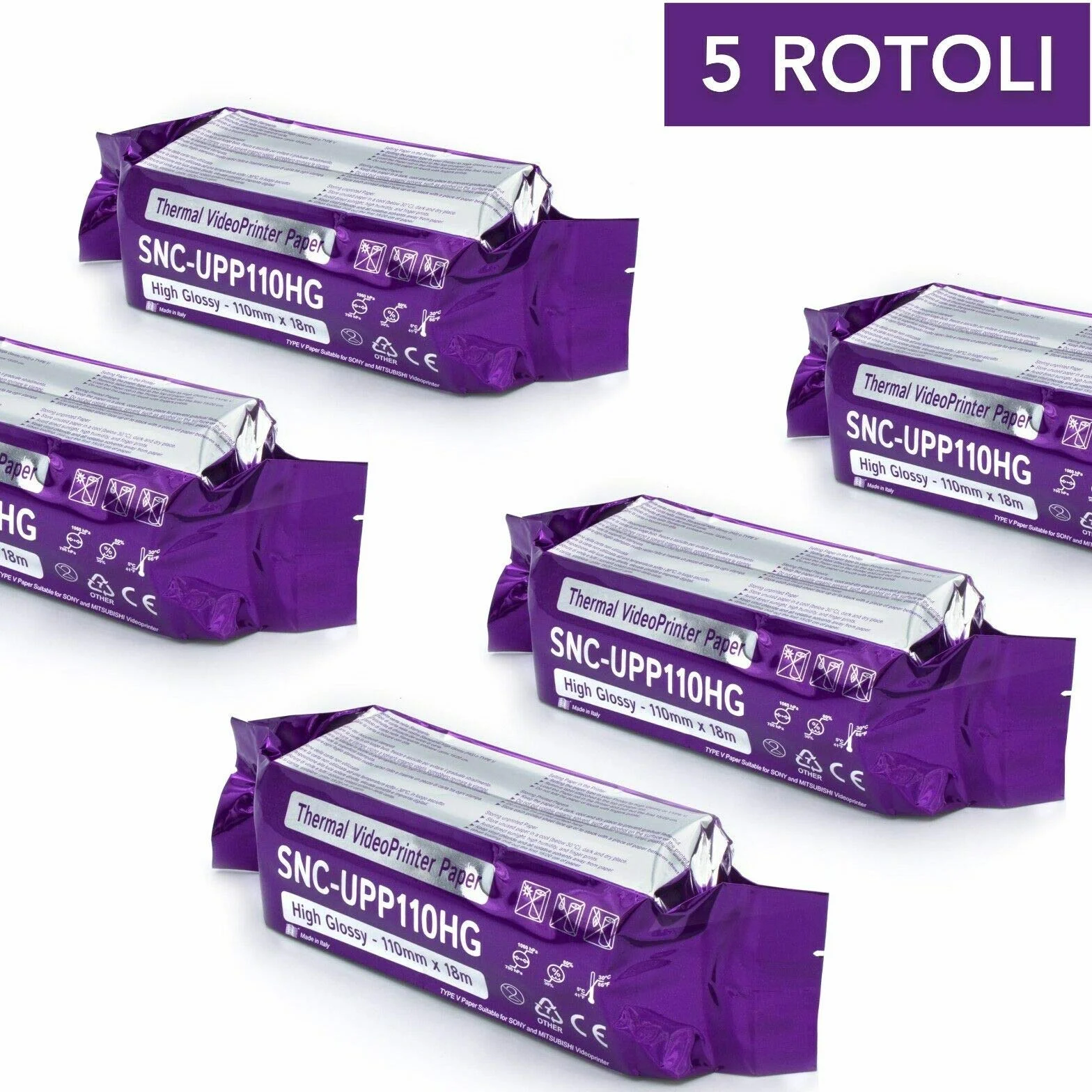 Home Pro Compatibile UPP 110HG Kit Rotoli di Carta Termica Ultralucida Stampante Medicale Ecografo Made In Italy Confezione Da 5 Pezzi
