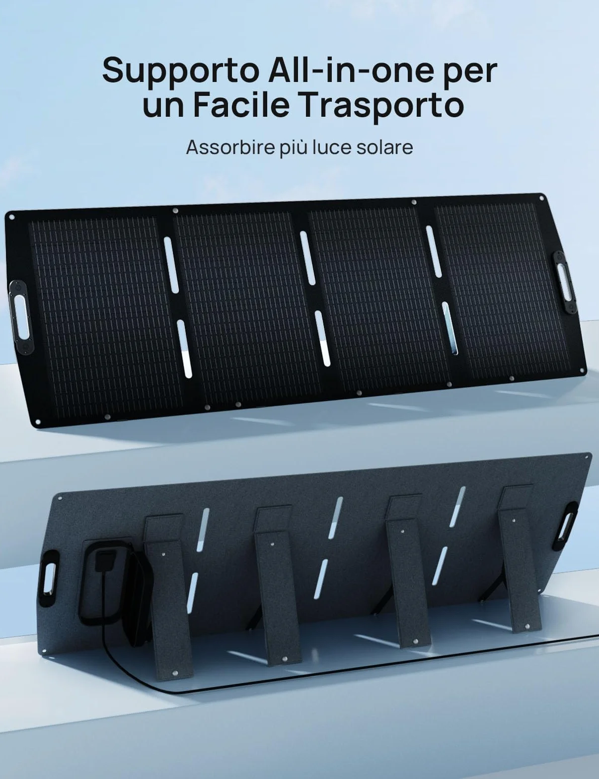 ECO-WORTHY Pannello Solare Portatile 200W, XT60, Rack in un Unico Pezzo, ETFE, Silicio Monocristallino, Fino al 23% di Efficienza per Stazioni di Alimentazione, RV, Esterni, Campeggi, Giardini