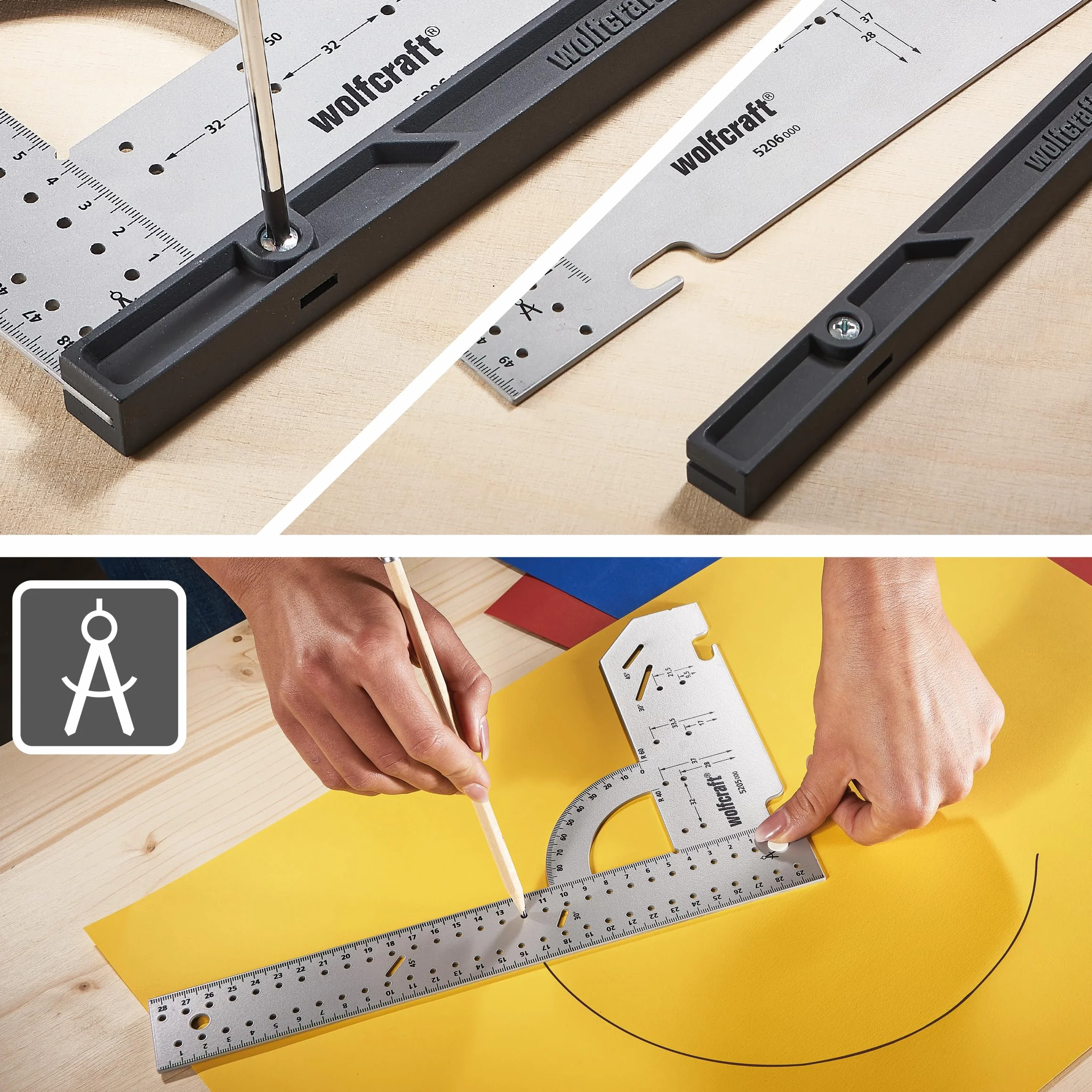 Wolfcraft Squadra multiuso 500 mm per misurare tracciare disegnare tagliare