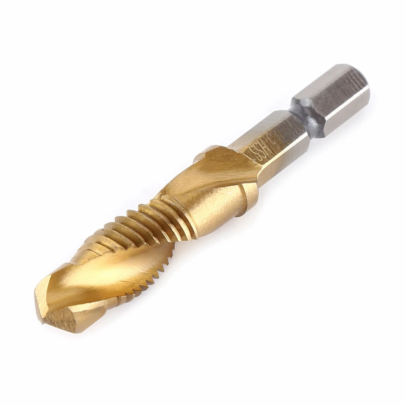 Set di 6 punte per trapano e maschiatura, filettatura metrica M3-M10, codolo esagonale 6 mm HSS placcato in titanio