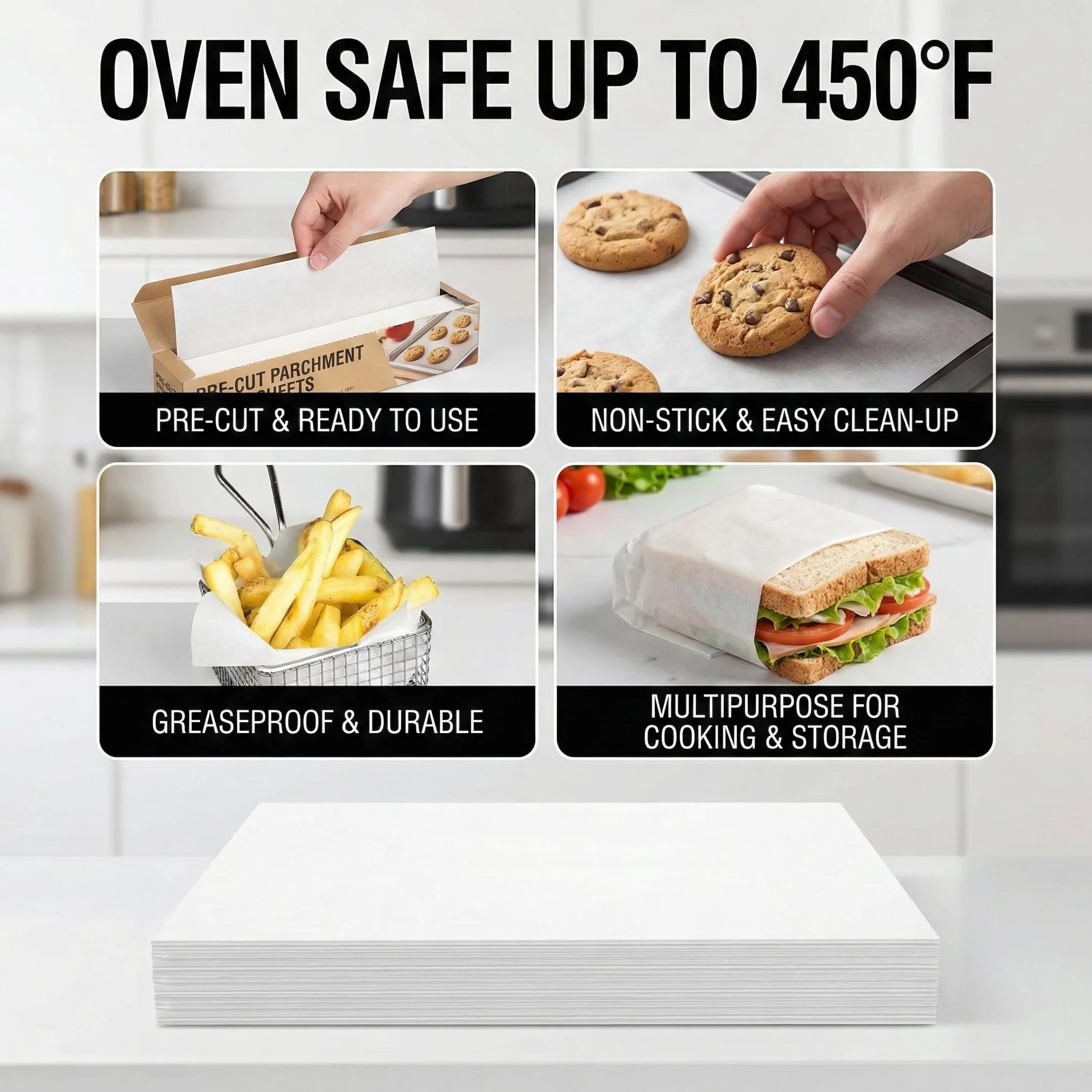 150 Fogli di Carta Oleata Bianca per Alimentari, 30x20 cm, Impermeabile e Antiolio, Ideale per Cottura, Congelamento e Conservazione del Cibo
