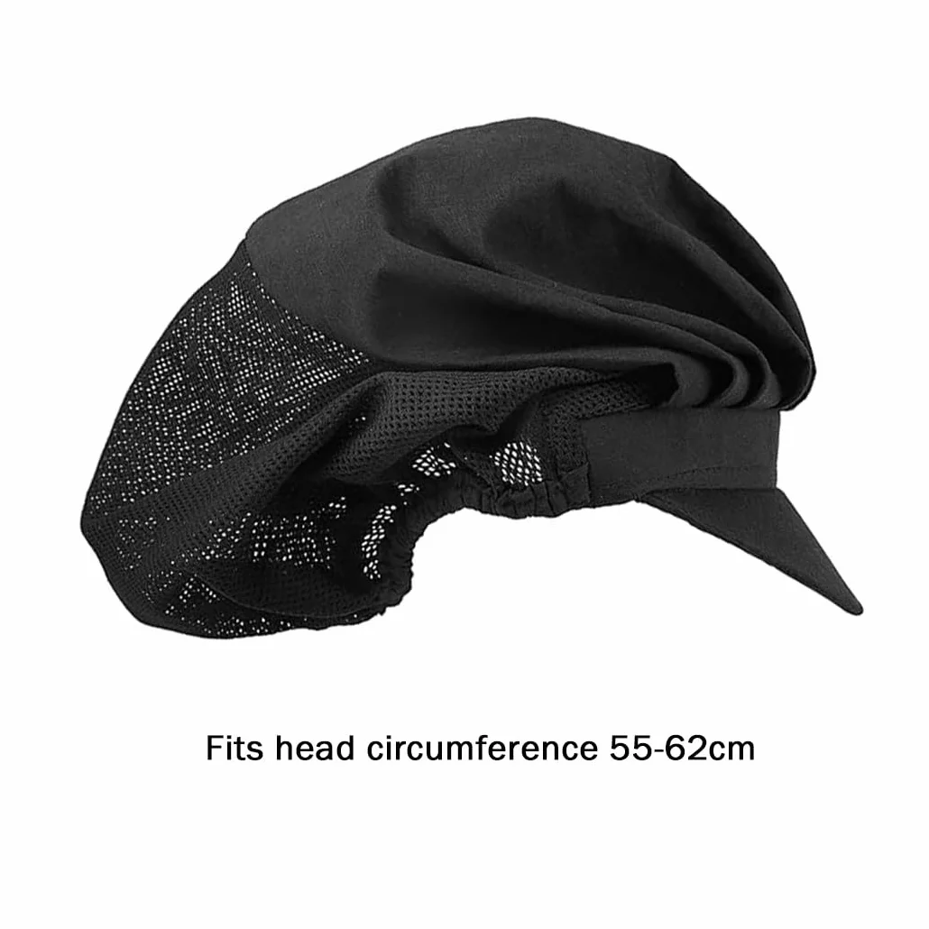 Voarge 2 pezzi cappello da cucina chef elastico traspirante Nero 55/62 cm