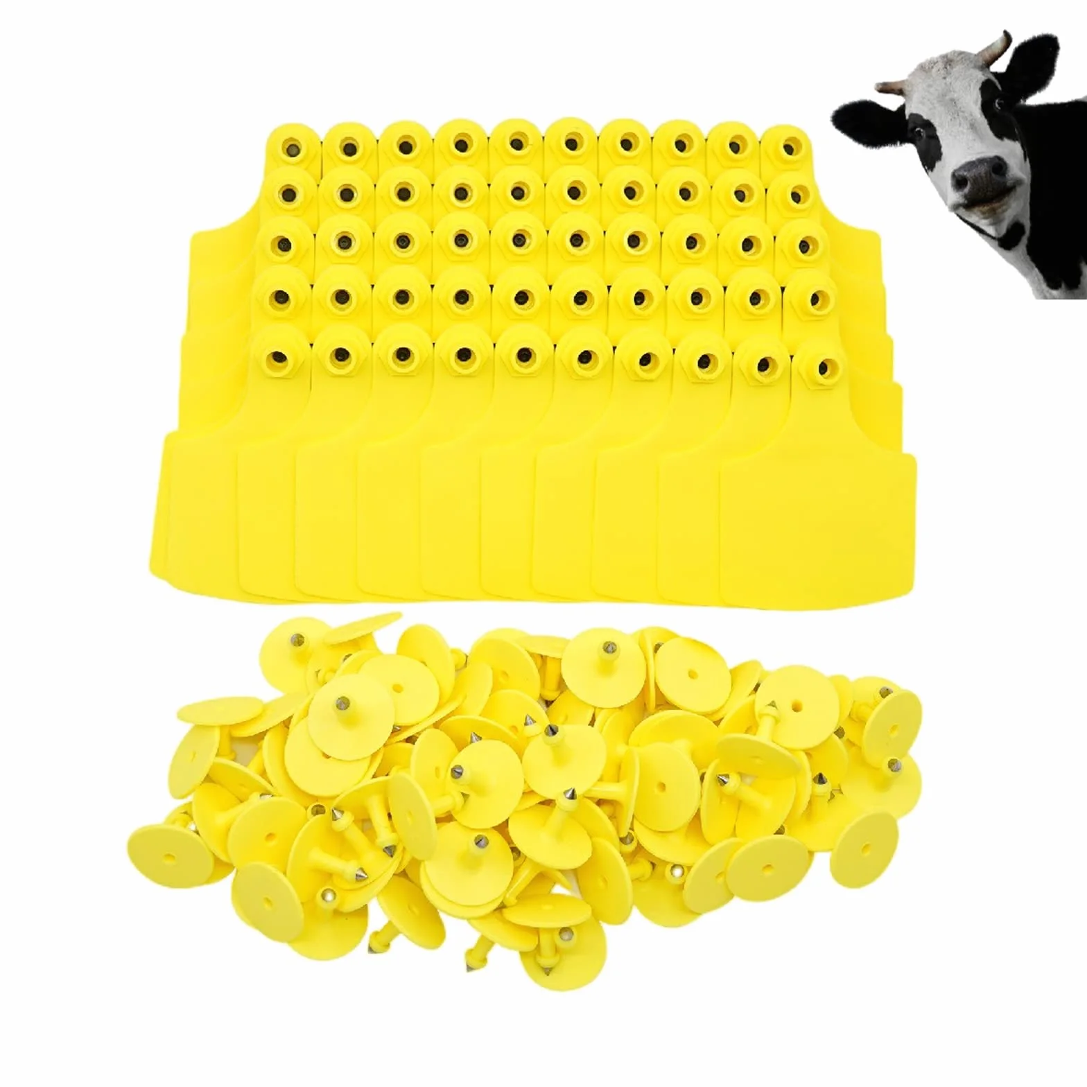 100 pezzi in TPU per orecchie di bovino, senza parole, marchi di mucca atossici, mucca, capra e cane, maiale, animale (giallo)