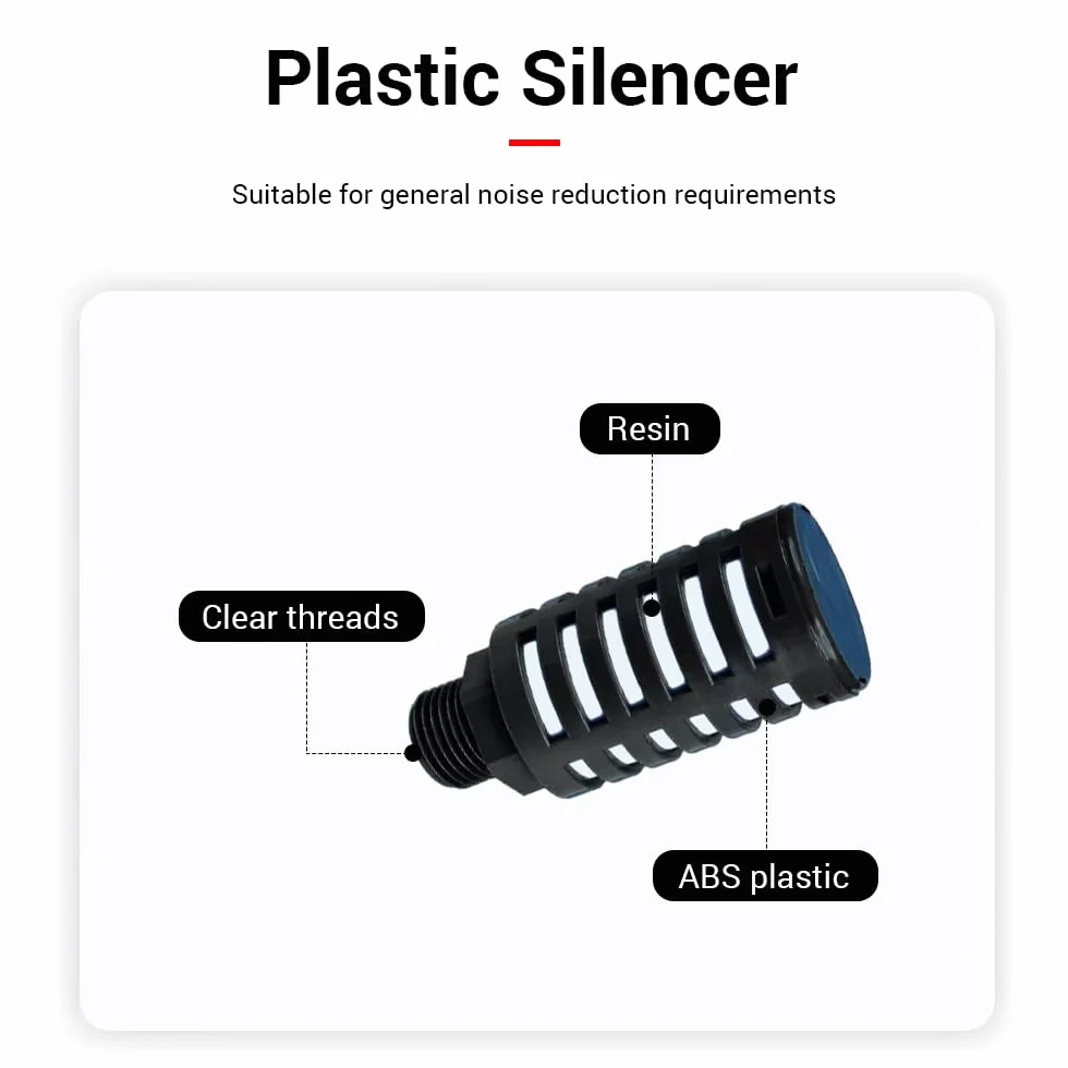 Silenziatori pneumatici in plastica filettatura maschio 3/4" nera raccordo compressore