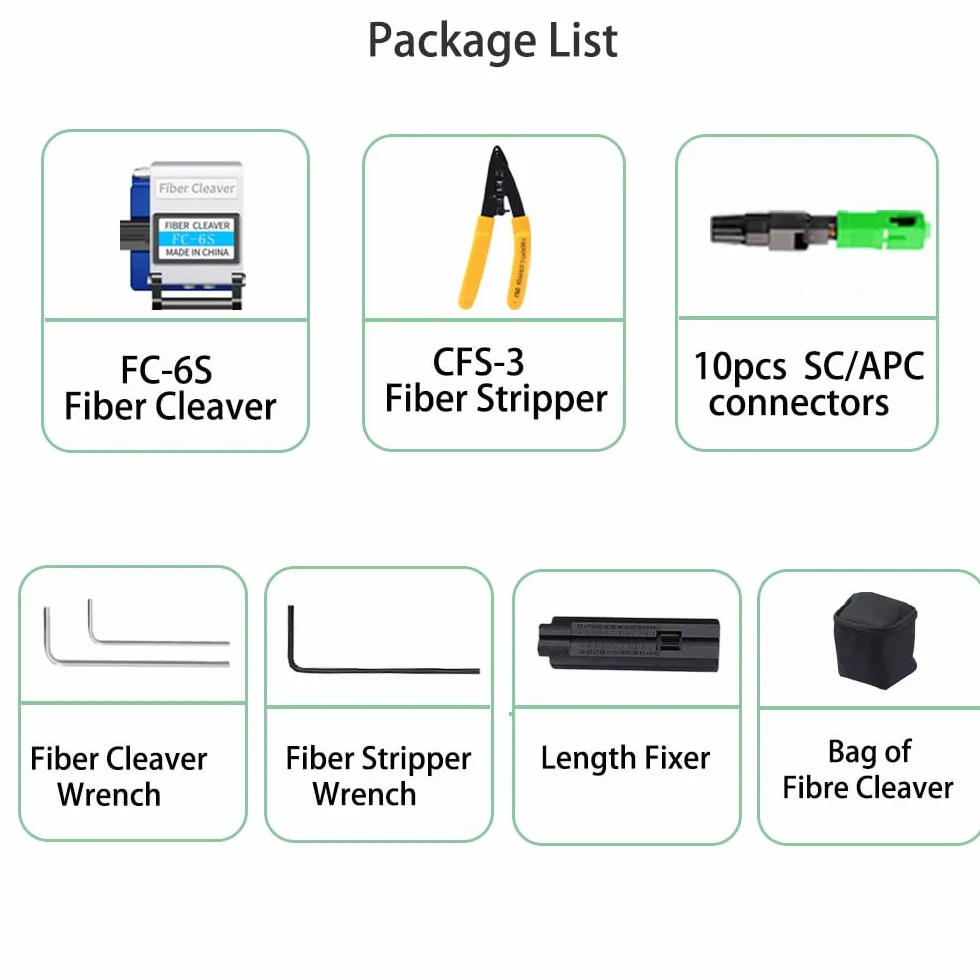 Kit di Connessione FTTH in Fibra Ottica con Connettore SC/APC a Freddo Rapido, FC-6S Taglierina e Pinza Spelafili CFS-3