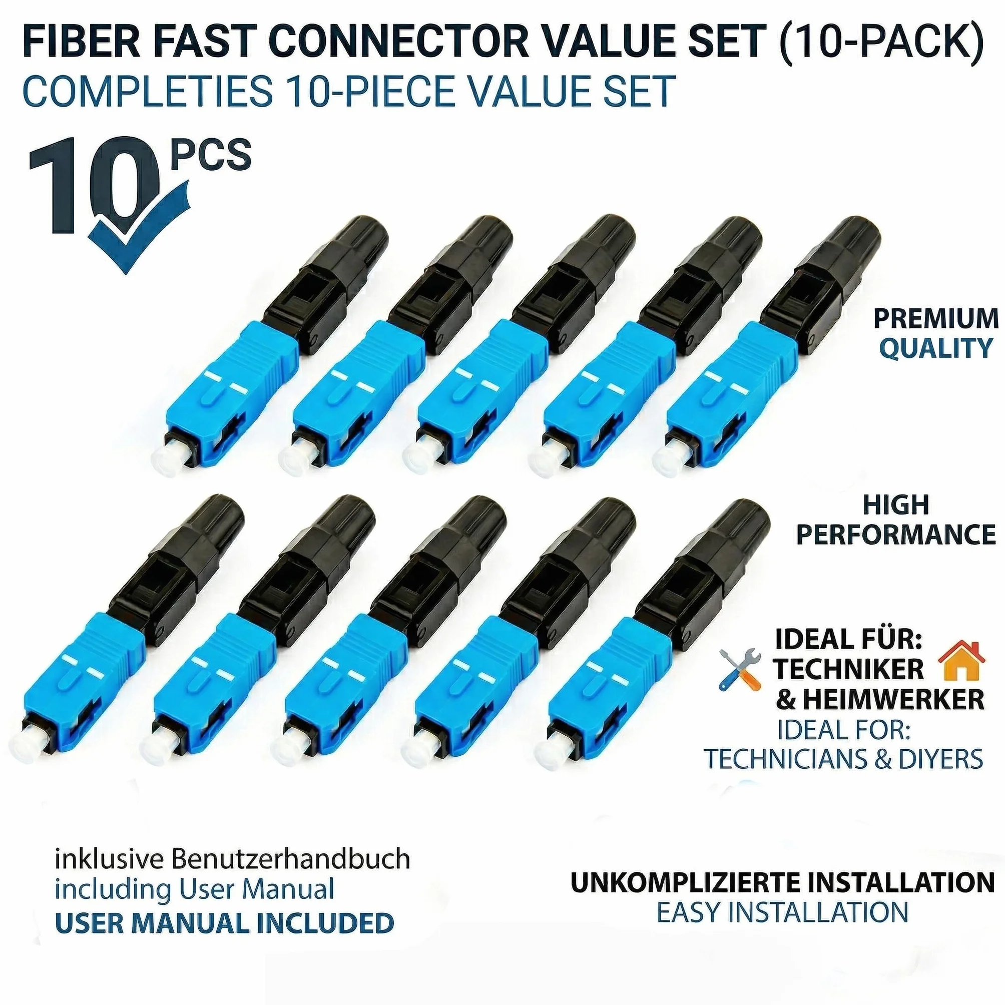 Connettore rapido fibra ottica SC UPC FTTH 10 pezzi