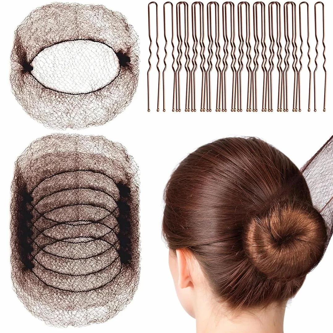 Retine Invisibili per Chignon, 20 Retine con 40 Forcine, Capelli Elasticizzati, Marrone