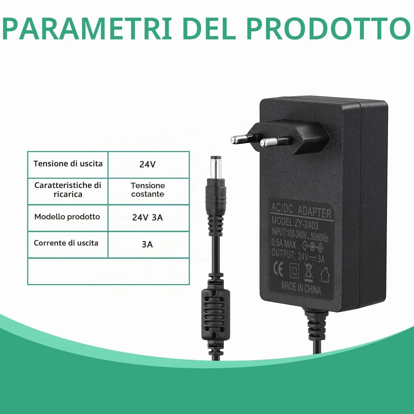 Trasformatore Universale 24V 3A 72W Alimentatore CA a CC Driver LED per Strisce