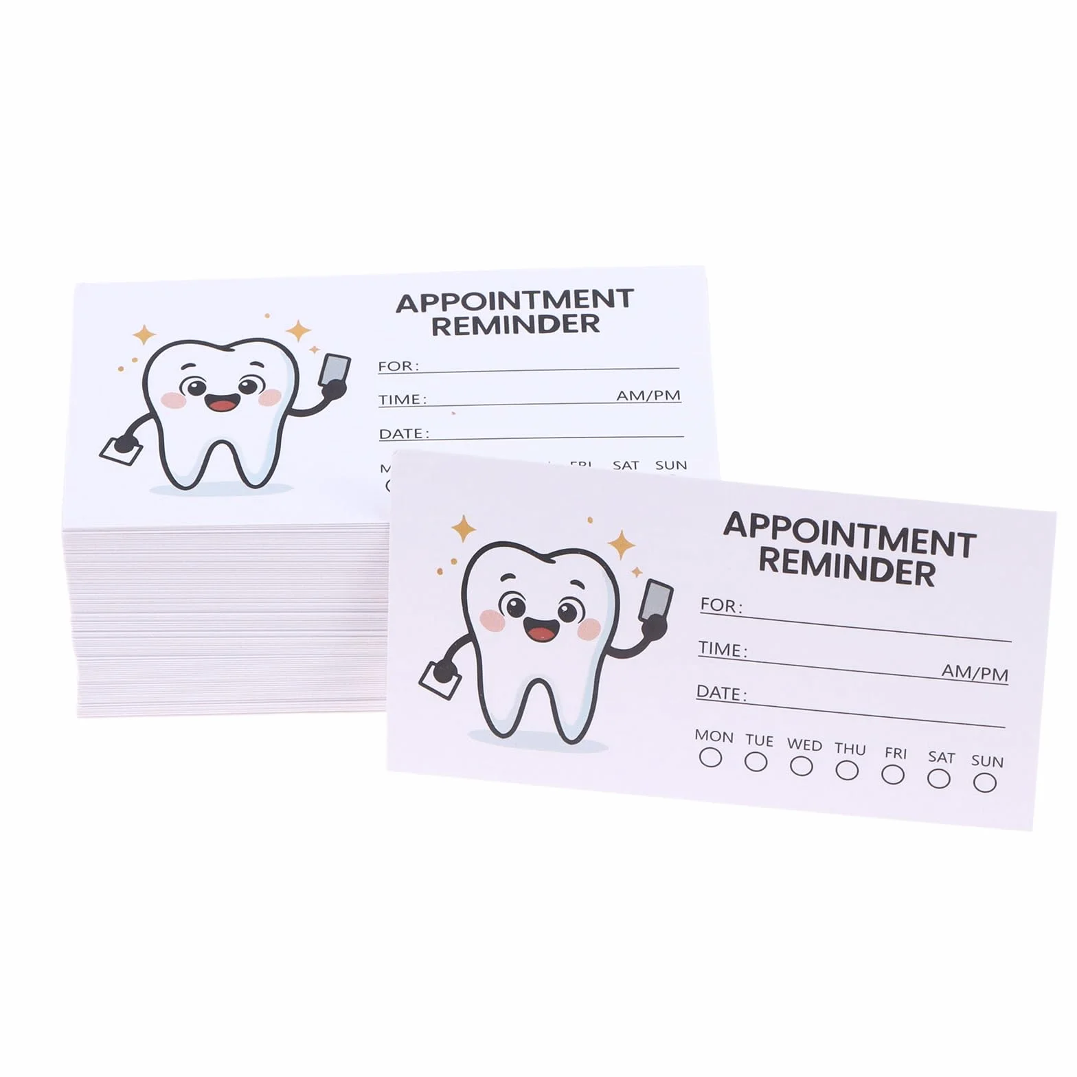 100 biglietti di promemoria per appuntamenti con design a dente, schede di notifica professionali per pazienti dentali con caselle di controllo, adatte per studio dentistico, regali dentali e schede