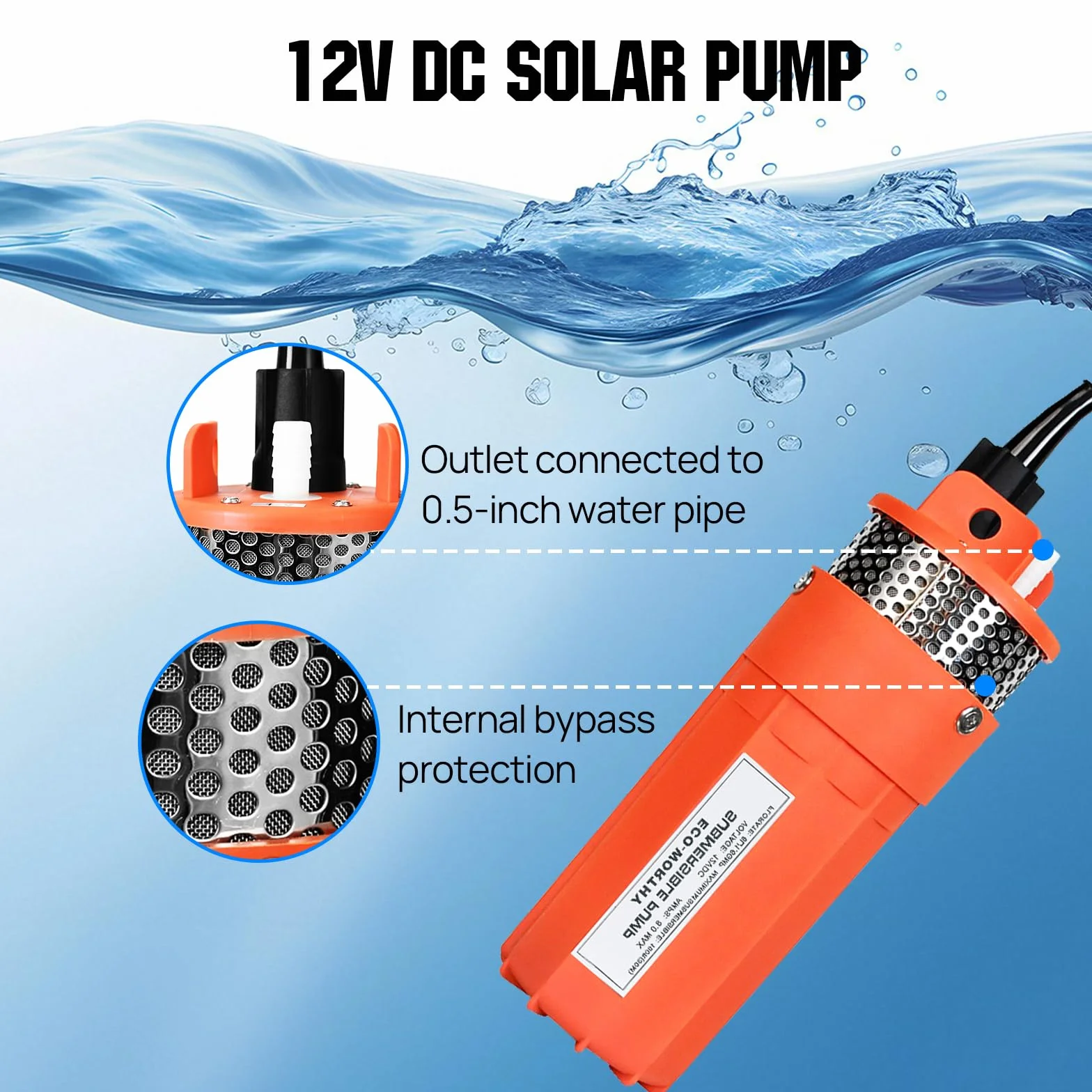 DCHOUSE Pompa Acqua Solare per Pozzo Profondo 12V, Pompa Sommergibile in Acciaio Inox, 100W con Pannello Solare 100W, Basso Rumore e Alto Flusso, per Irrigazione