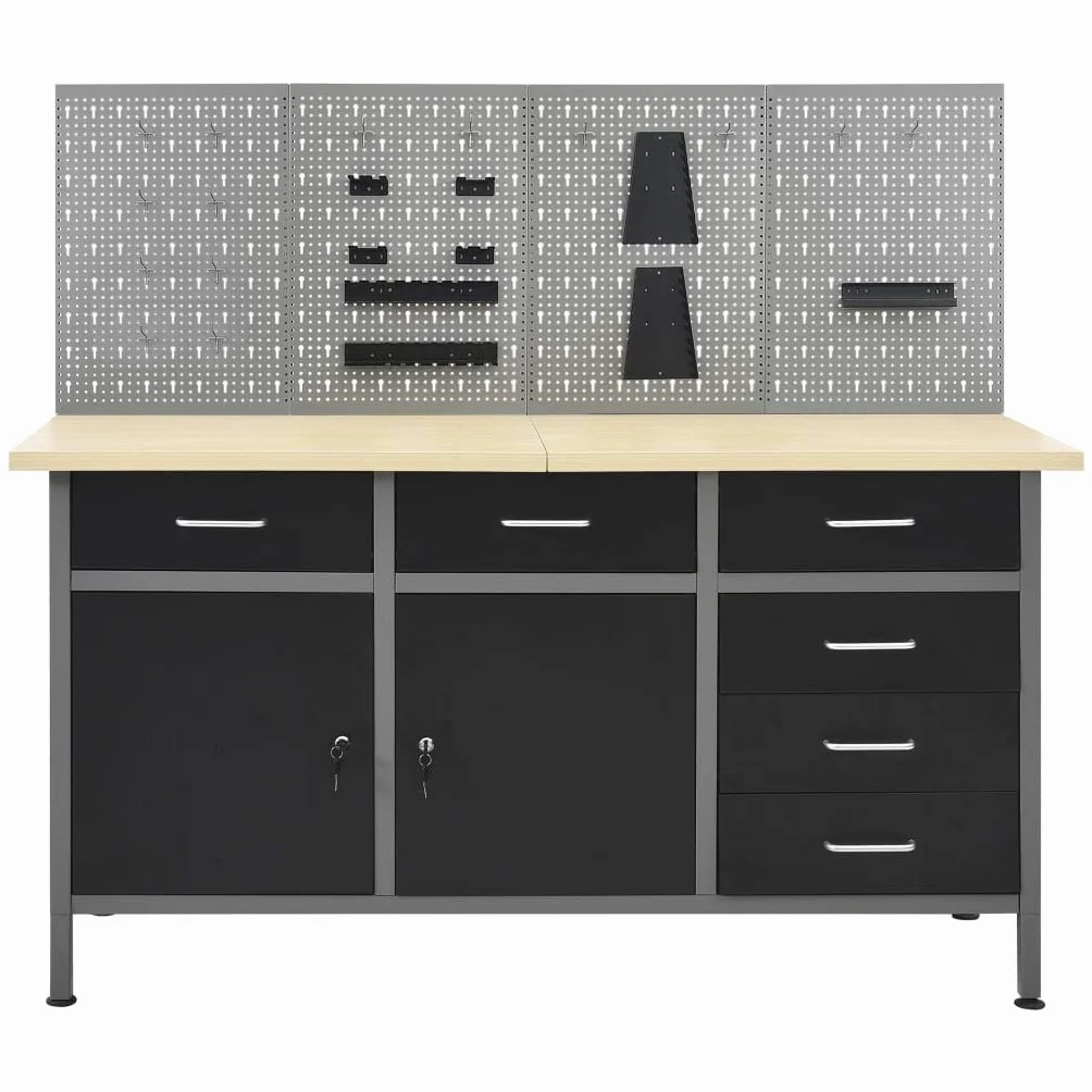 vidaXL Banco da Lavoro con 4 Pannelli a Parete Officina Fai da Te Garage Attrezzi Ferramenta Articoli Attrezzature Tavolo Falegname Bancone Bricolage