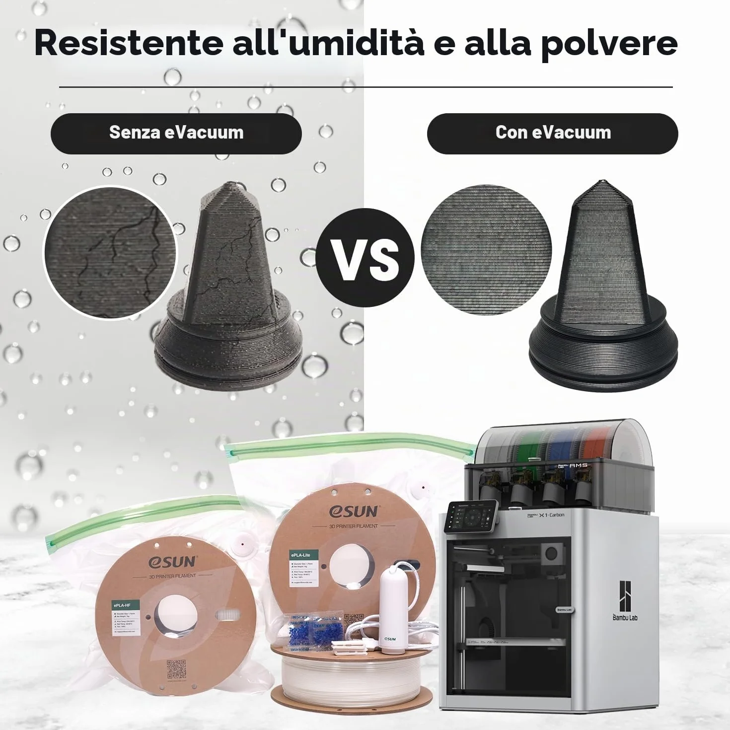 eSUN Upgrade Kit Sottovuoto, 10pz Stampante 3D Filamento Compressione Sottovuoto con pompa USB, riutilizzabile filamento a prova di umidità sacchetto sigillato sottovuoto